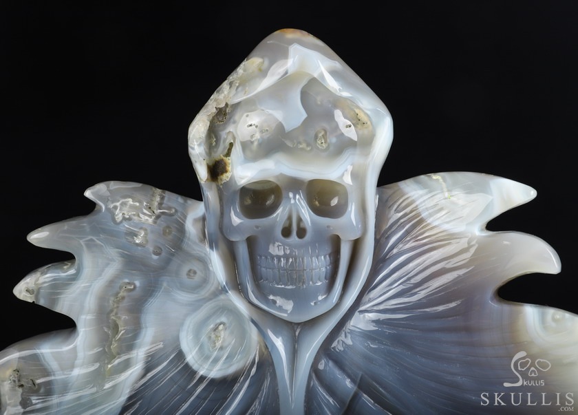 9.6" Agate Carved Crystal Skull & Leaves, Crystal Healing 9.6" Agate Carved Crystal Skull & Leaves, Crystal Healing