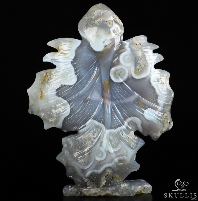 9.6" Agate Carved Crystal Skull & Leaves, Crystal Healing 9.6" Agate Carved Crystal Skull & Leaves, Crystal Healing