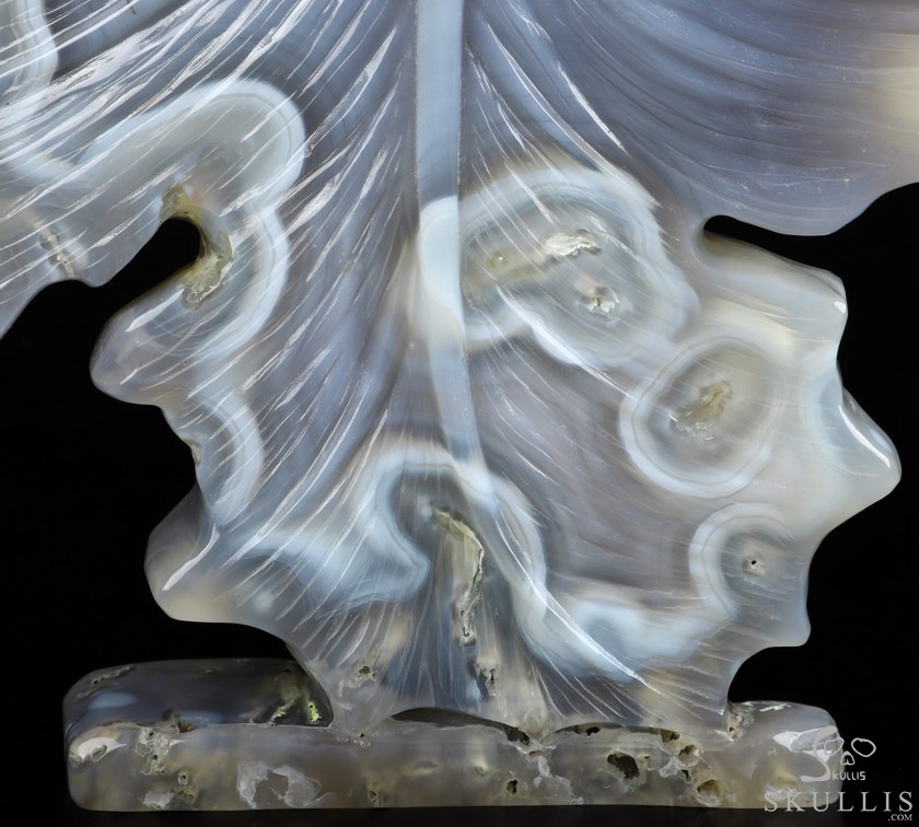 9.6" Agate Carved Crystal Skull & Leaves, Crystal Healing 9.6" Agate Carved Crystal Skull & Leaves, Crystal Healing