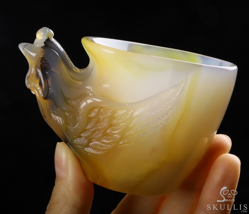 2.3" Premium Brazilian Agate Carved Crystal Cup&Phoenix, 2.3" Premium Brazilian Agate Carved Crystal Cup&Phoenix,