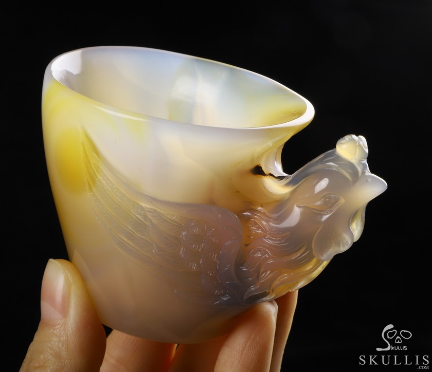 2.3" Premium Brazilian Agate Carved Crystal Cup&Phoenix, 2.3" Premium Brazilian Agate Carved Crystal Cup&Phoenix,