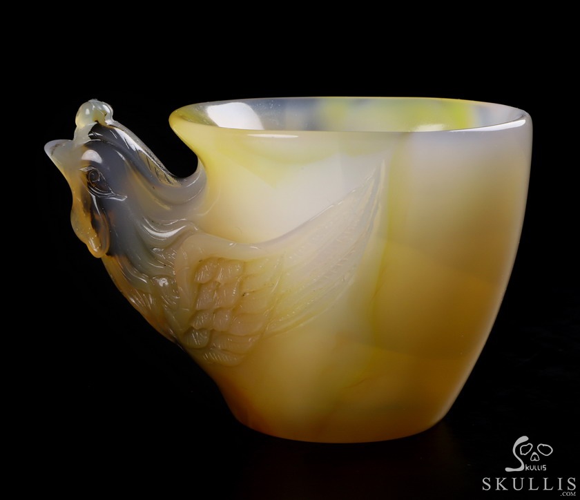 2.3" Premium Brazilian Agate Carved Crystal Cup&Phoenix, 2.3" Premium Brazilian Agate Carved Crystal Cup&Phoenix,