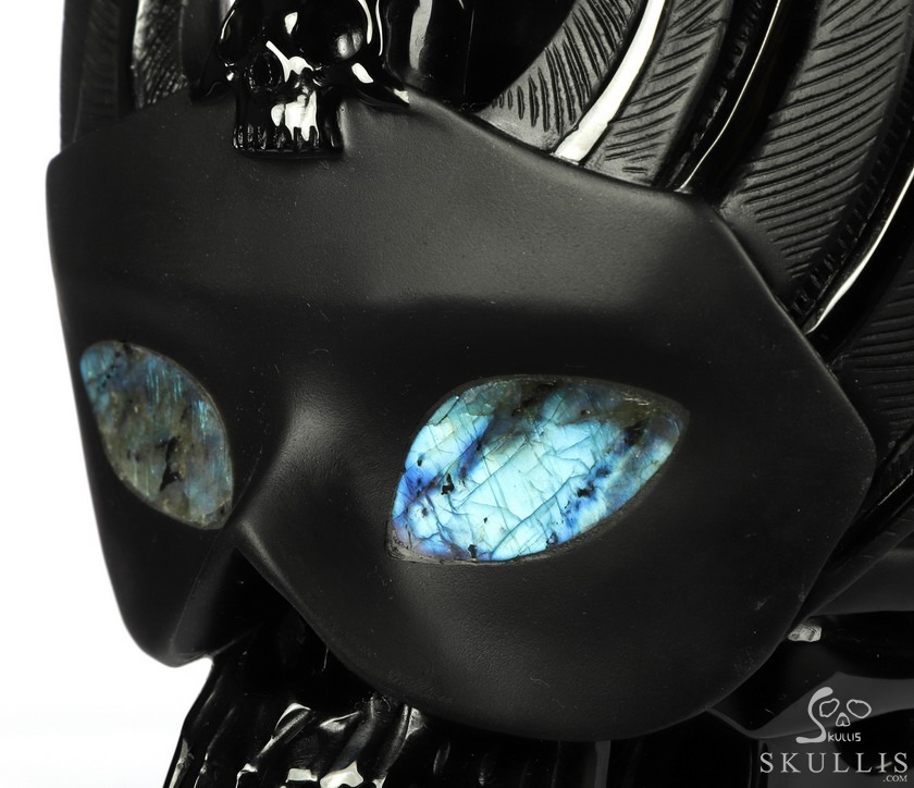 6.7" Black Obsidian Carved Masquerade Crystal Skull Sculpture, Crystal Healing 6.7" Black Obsidian Carved Masquerade Crystal Skull Sculpture, Crystal Healing