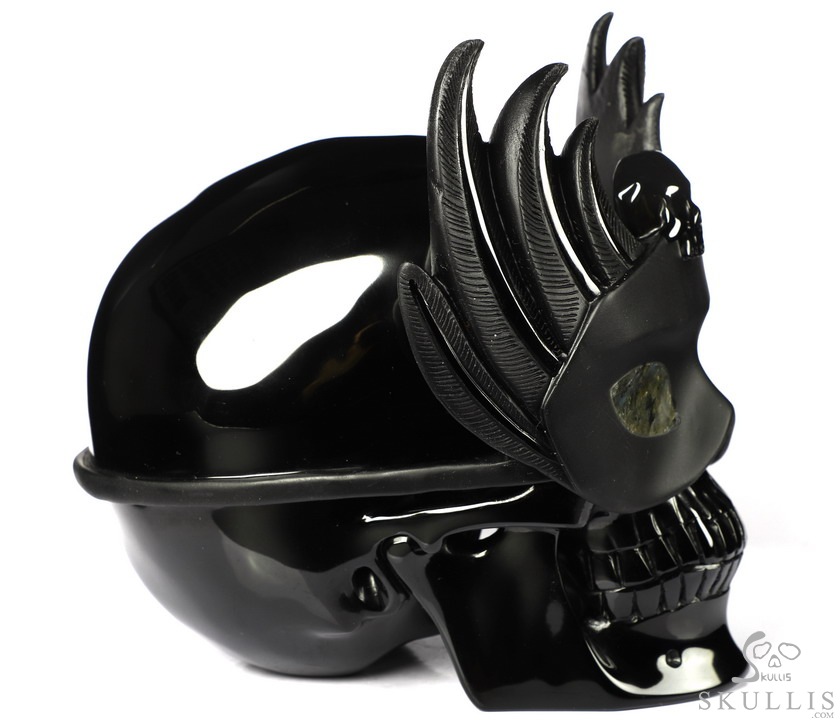 6.7" Black Obsidian Carved Masquerade Crystal Skull Sculpture, Crystal Healing 6.7" Black Obsidian Carved Masquerade Crystal Skull Sculpture, Crystal Healing