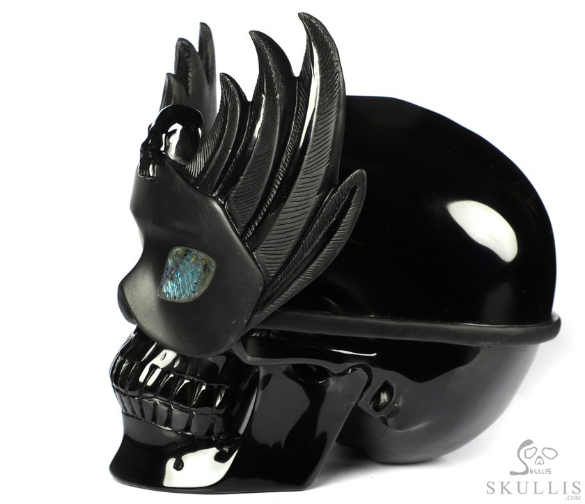 6.7" Black Obsidian Carved Masquerade Crystal Skull Sculpture, Crystal Healing 6.7" Black Obsidian Carved Masquerade Crystal Skull Sculpture, Crystal Healing