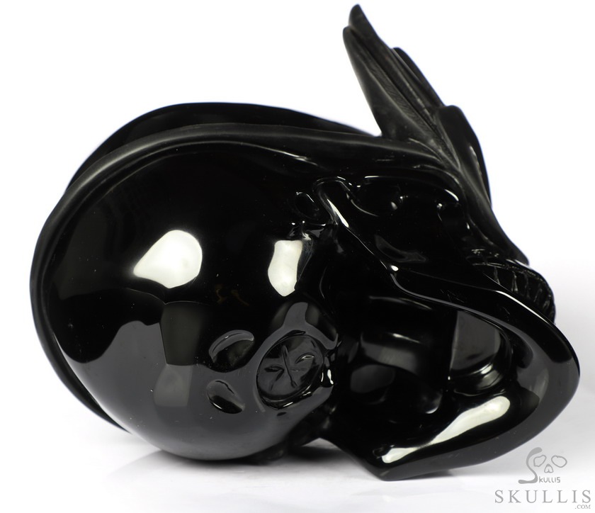 6.7" Black Obsidian Carved Masquerade Crystal Skull Sculpture, Crystal Healing 6.7" Black Obsidian Carved Masquerade Crystal Skull Sculpture, Crystal Healing