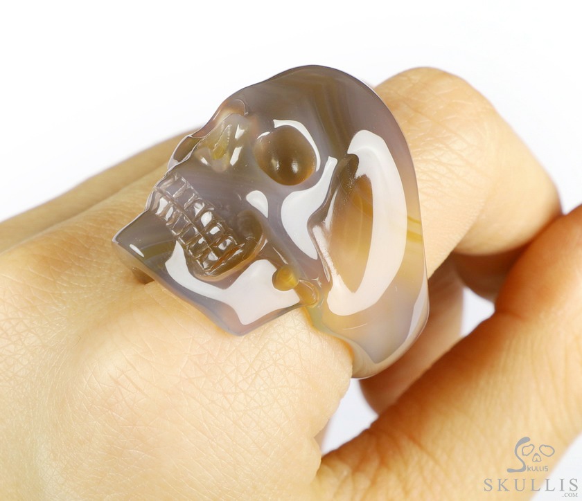 The Poetic Dreamer - US size 10.5 Agate Hand Carved Crystal Skull Ring, Crystal Healing Skull Jewelry, for Women & Men The Poetic Dreamer - US size 10.5 Agate Hand Carved Crystal Skull Ring, Crystal Healing Skull Jewelry, for Women & Men
