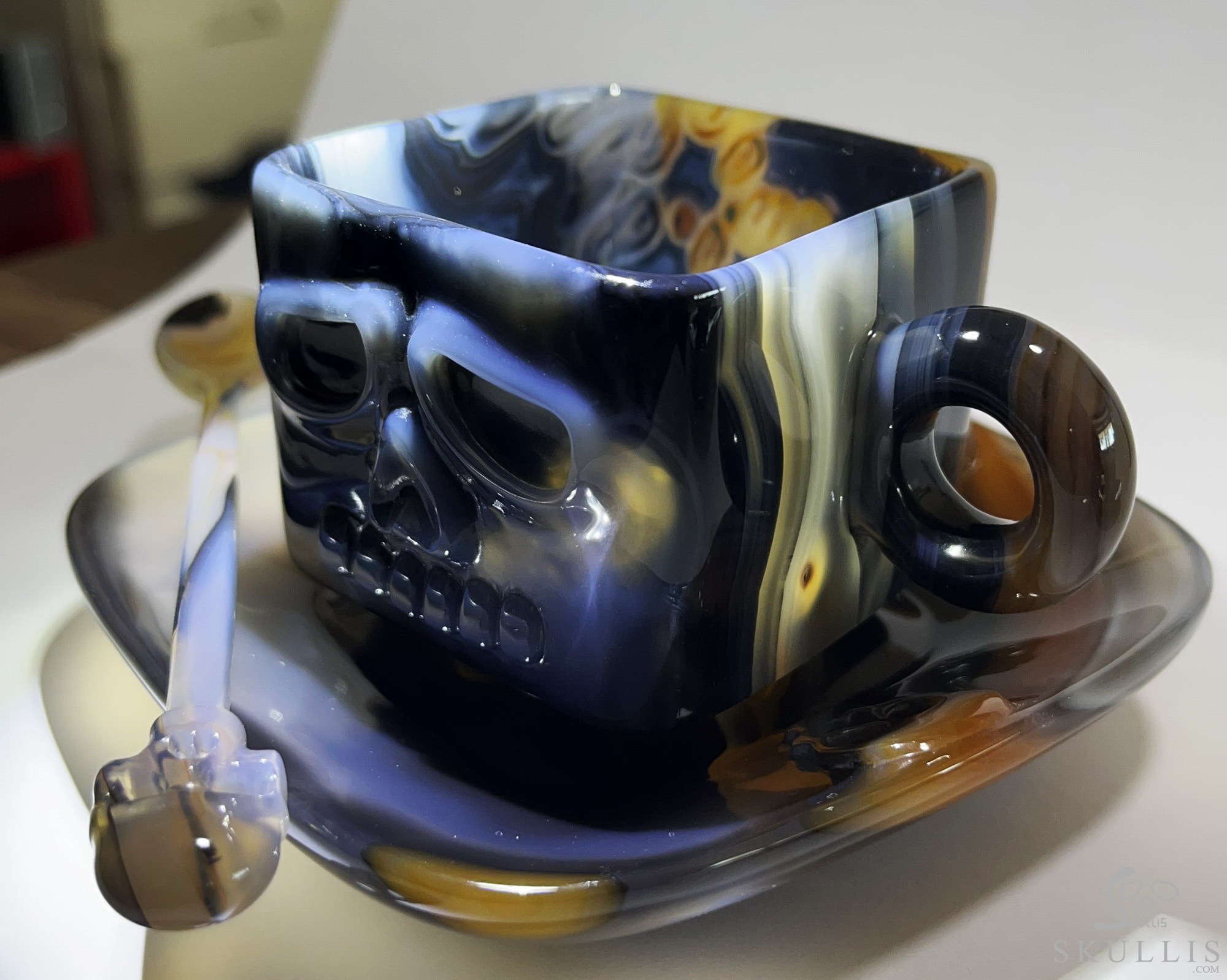 AMAZING Premium Brazilian Agate Carved Crystal Skull Coffee Espresso Cup & Spoon, Crystal Healing AMAZING Premium Brazilian Agate Carved Crystal Skull Coffee Espresso Cup & Spoon, Crystal Healing