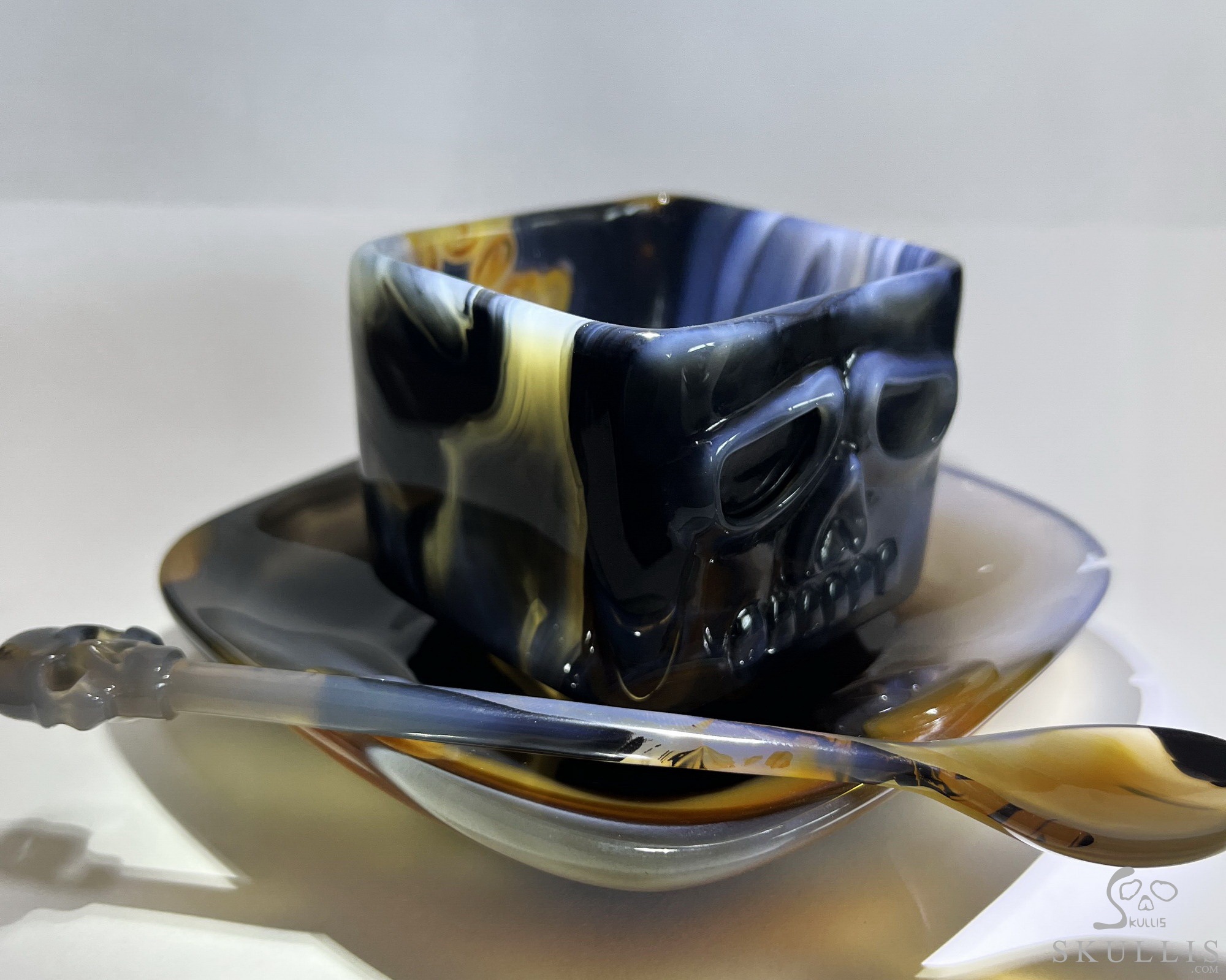AMAZING Premium Brazilian Agate Carved Crystal Skull Coffee Espresso Cup & Spoon, Crystal Healing AMAZING Premium Brazilian Agate Carved Crystal Skull Coffee Espresso Cup & Spoon, Crystal Healing