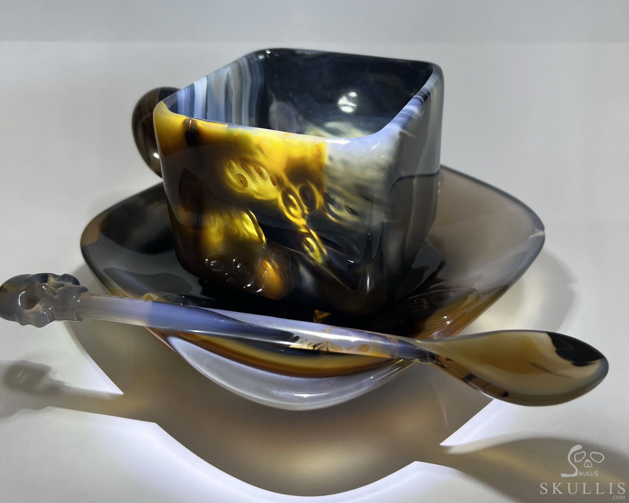 AMAZING Premium Brazilian Agate Carved Crystal Skull Coffee Espresso Cup & Spoon, Crystal Healing AMAZING Premium Brazilian Agate Carved Crystal Skull Coffee Espresso Cup & Spoon, Crystal Healing