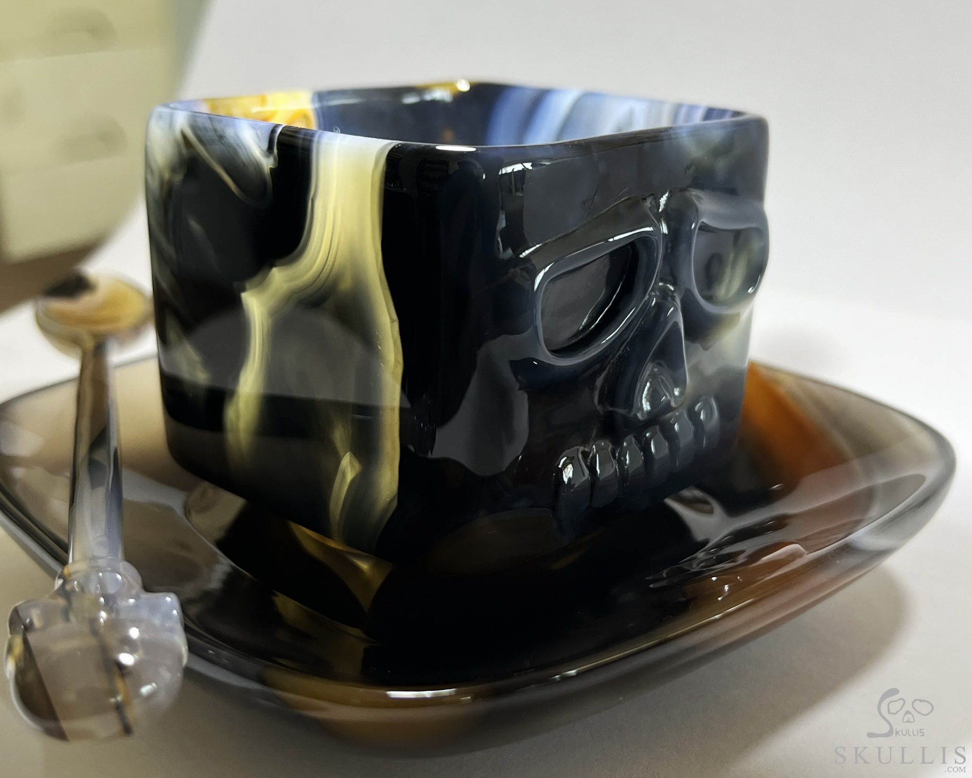 AMAZING Premium Brazilian Agate Carved Crystal Skull Coffee Espresso Cup & Spoon, Crystal Healing AMAZING Premium Brazilian Agate Carved Crystal Skull Coffee Espresso Cup & Spoon, Crystal Healing