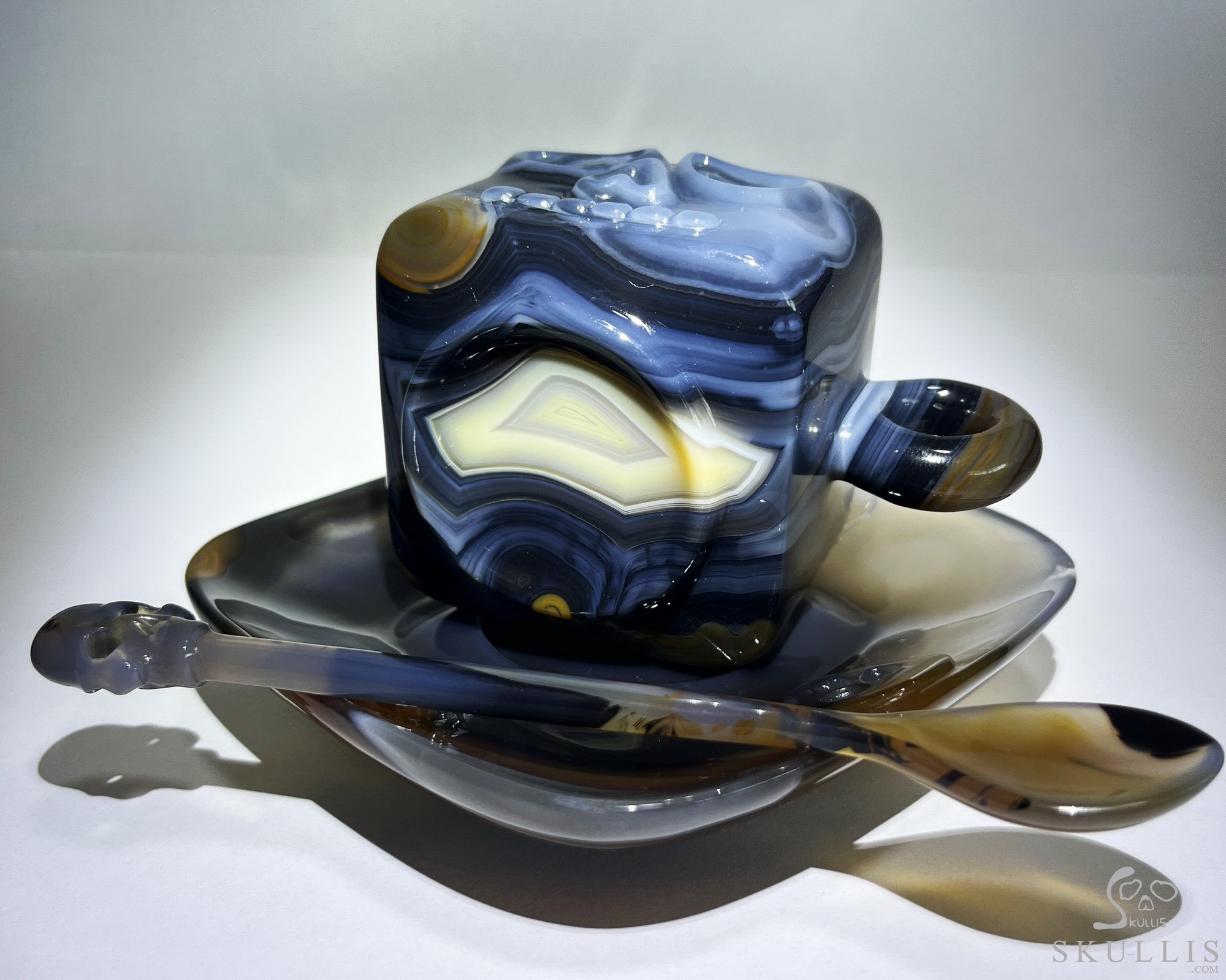 AMAZING Premium Brazilian Agate Carved Crystal Skull Coffee Espresso Cup & Spoon, Crystal Healing AMAZING Premium Brazilian Agate Carved Crystal Skull Coffee Espresso Cup & Spoon, Crystal Healing