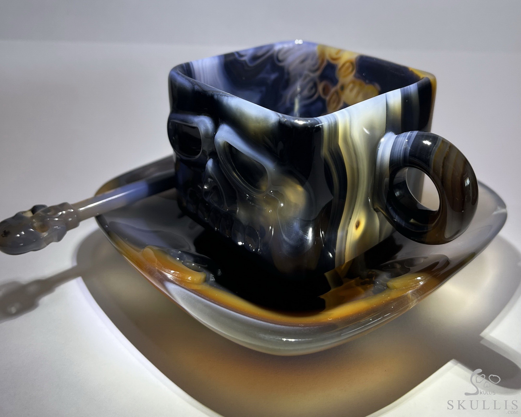 AMAZING Premium Brazilian Agate Carved Crystal Skull Coffee Espresso Cup & Spoon, Crystal Healing AMAZING Premium Brazilian Agate Carved Crystal Skull Coffee Espresso Cup & Spoon, Crystal Healing