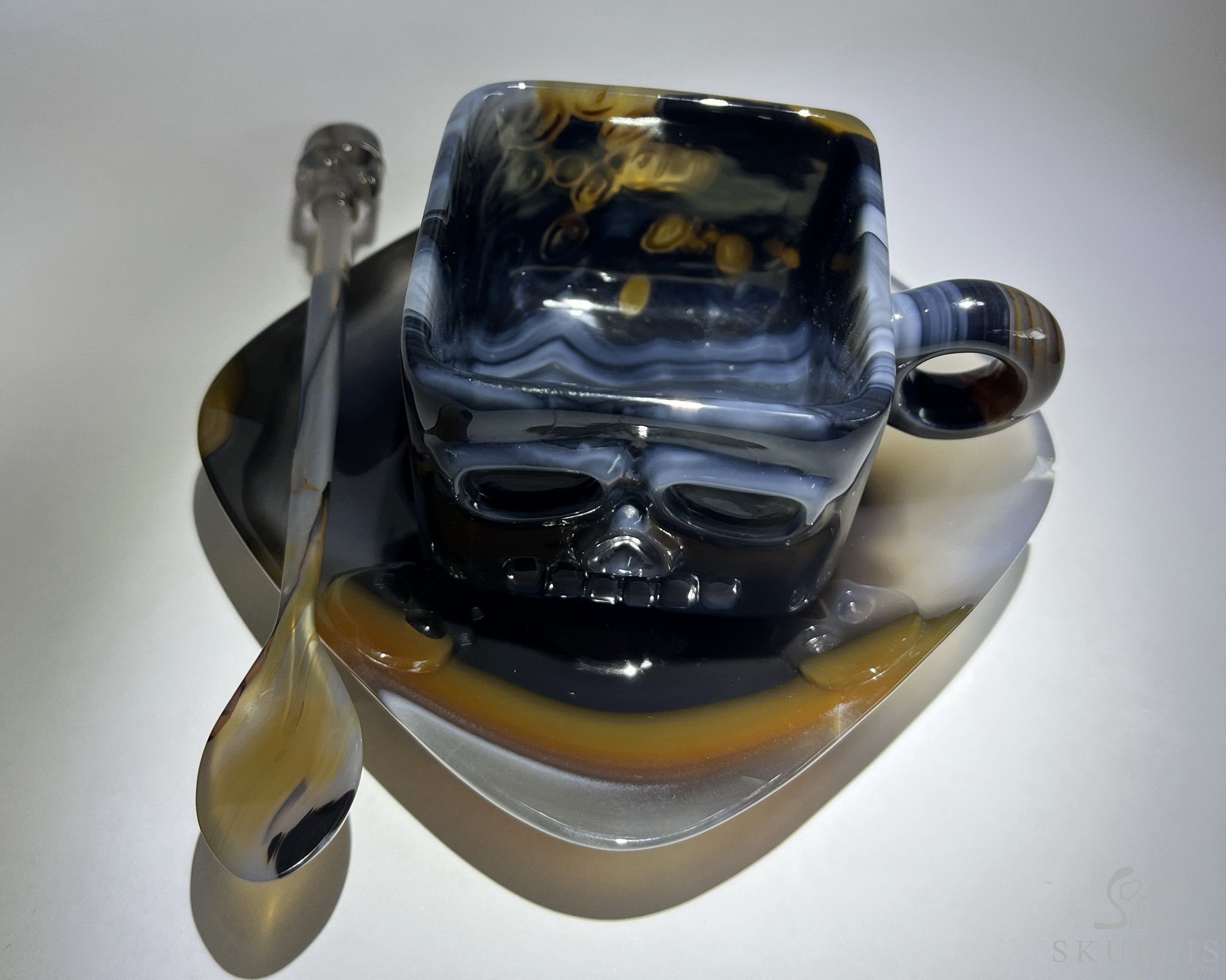 AMAZING Premium Brazilian Agate Carved Crystal Skull Coffee Espresso Cup & Spoon, Crystal Healing AMAZING Premium Brazilian Agate Carved Crystal Skull Coffee Espresso Cup & Spoon, Crystal Healing