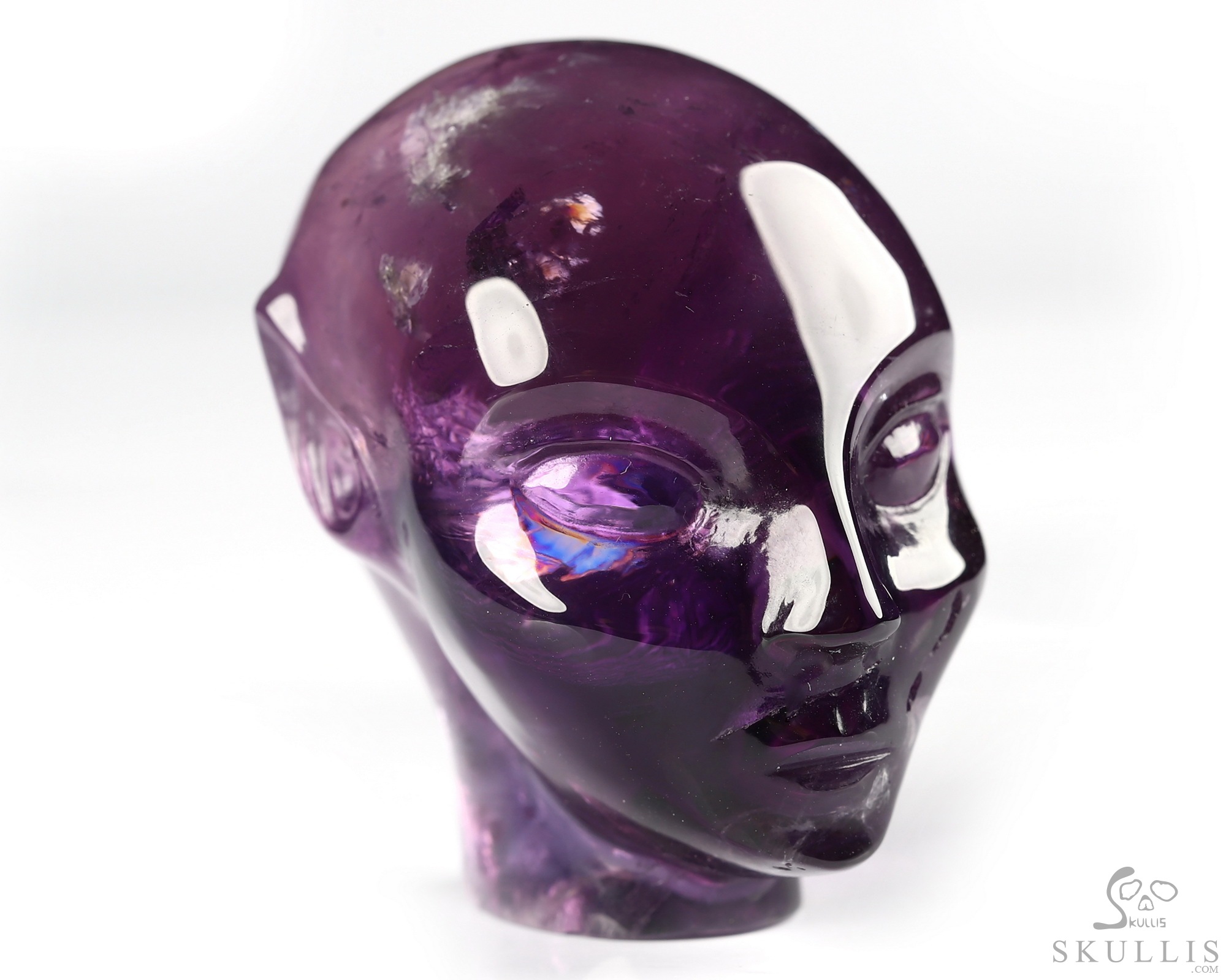 1.7" Amethyst Carved Fairy Elf Alien Crystal Skull Companion Sculpture, Crystal Healing 1.7" Amethyst Carved Fairy Elf Alien Crystal Skull Companion Sculpture, Crystal Healing