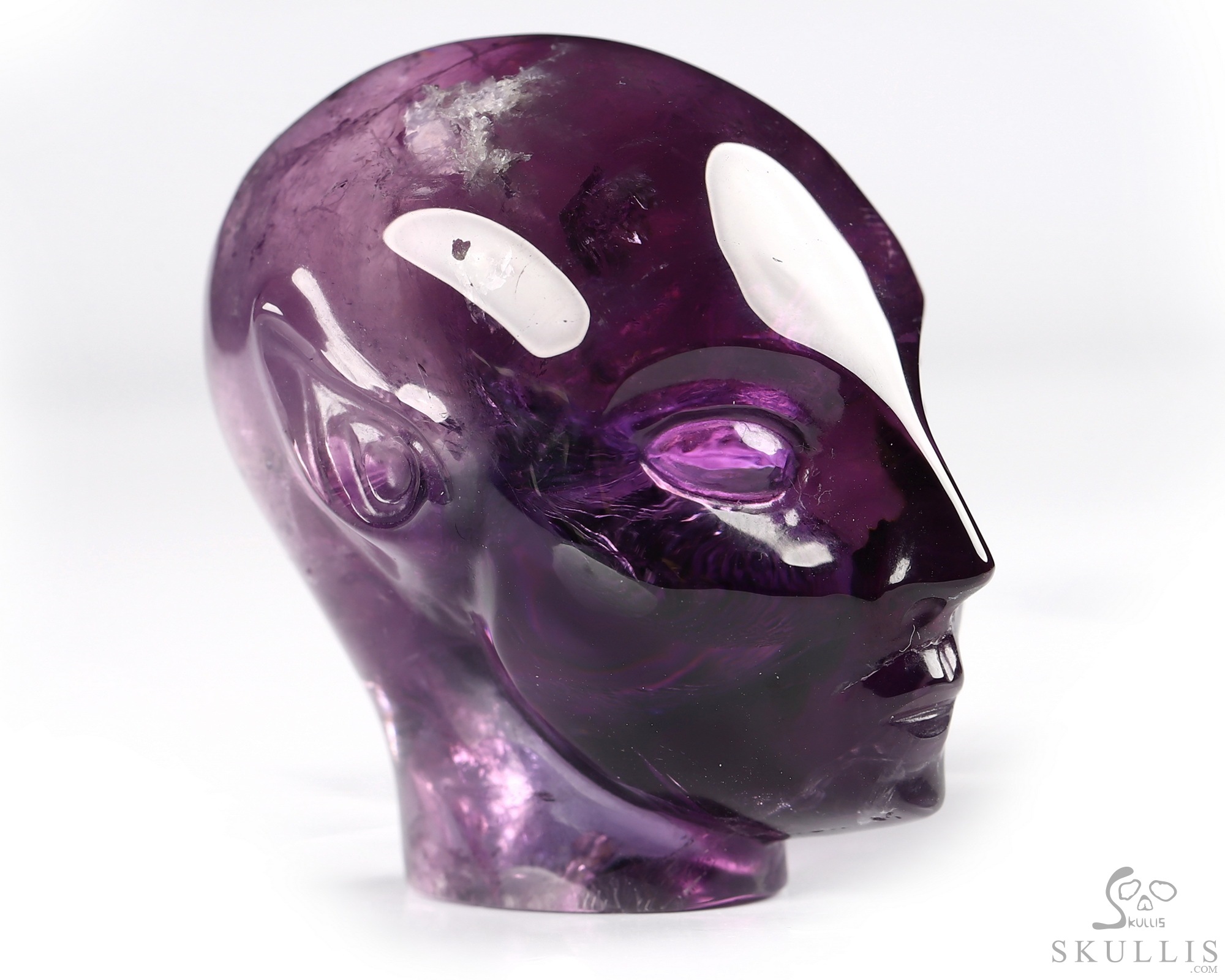 1.7" Amethyst Carved Fairy Elf Alien Crystal Skull Companion Sculpture, Crystal Healing 1.7" Amethyst Carved Fairy Elf Alien Crystal Skull Companion Sculpture, Crystal Healing