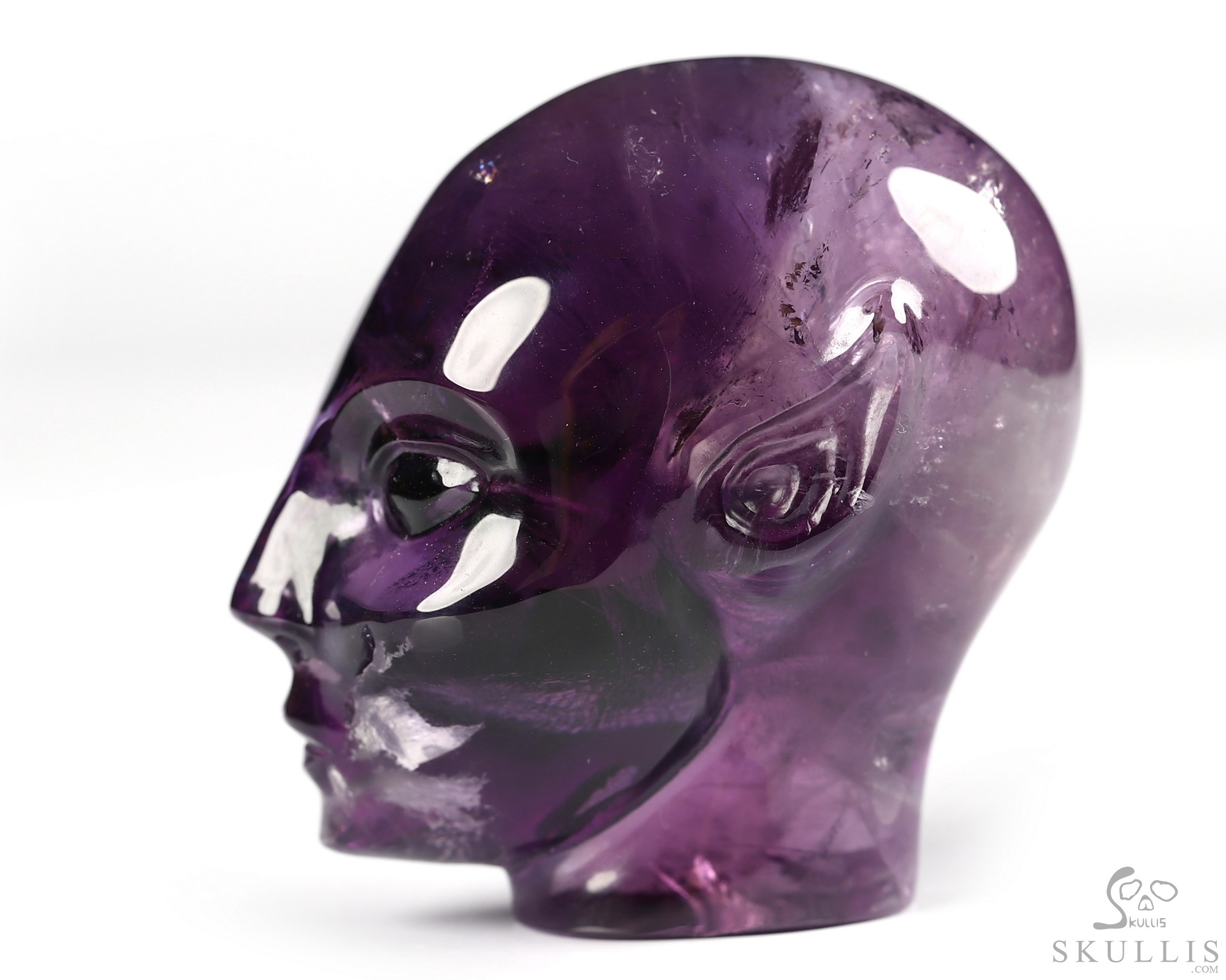 1.7" Amethyst Carved Fairy Elf Alien Crystal Skull Companion Sculpture, Crystal Healing 1.7" Amethyst Carved Fairy Elf Alien Crystal Skull Companion Sculpture, Crystal Healing
