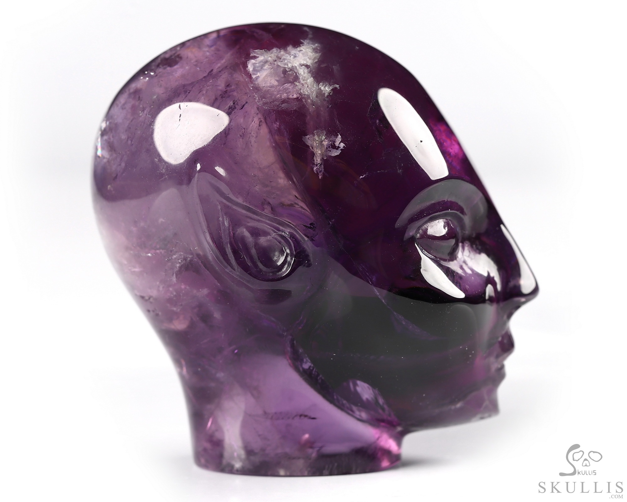 1.7" Amethyst Carved Fairy Elf Alien Crystal Skull Companion Sculpture, Crystal Healing 1.7" Amethyst Carved Fairy Elf Alien Crystal Skull Companion Sculpture, Crystal Healing