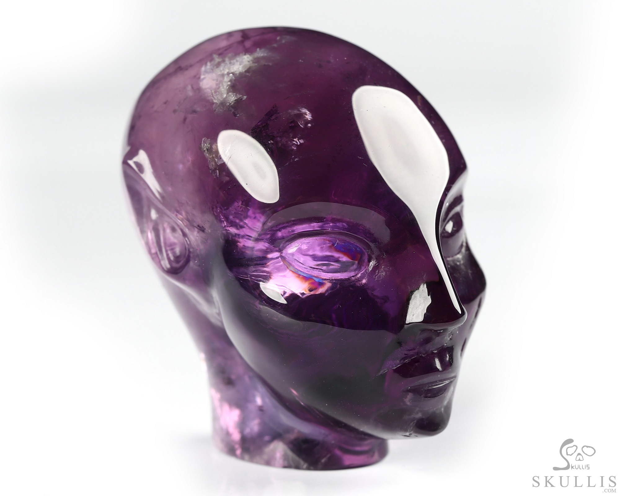 1.7" Amethyst Carved Fairy Elf Alien Crystal Skull Companion Sculpture, Crystal Healing 1.7" Amethyst Carved Fairy Elf Alien Crystal Skull Companion Sculpture, Crystal Healing