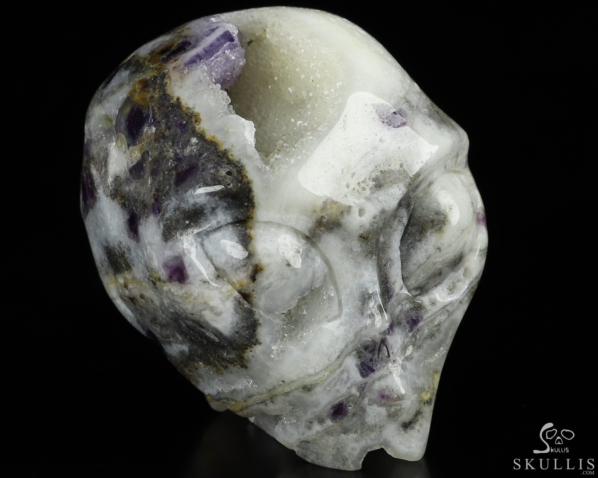 1.8" Purple White Jade Geode Crystal Skull Companion Star Being Female Alien Reiki Healing Stone Statue 1.8" Purple White Jade Geode Crystal Skull Companion Star Being Female Alien Reiki Healing Stone Statue