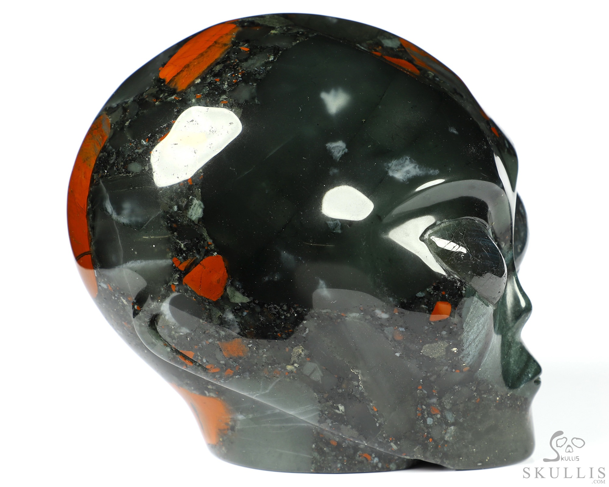 4.2" African Bloodstone CarvedCrystal Skull Companion with Labradorite Eyes, Star Being Female Alien Reiki Healing Stone Statue 4.2" African Bloodstone CarvedCrystal Skull Companion with Labradorite Eyes, Star Being Female Alien Reiki Healing Stone Statue