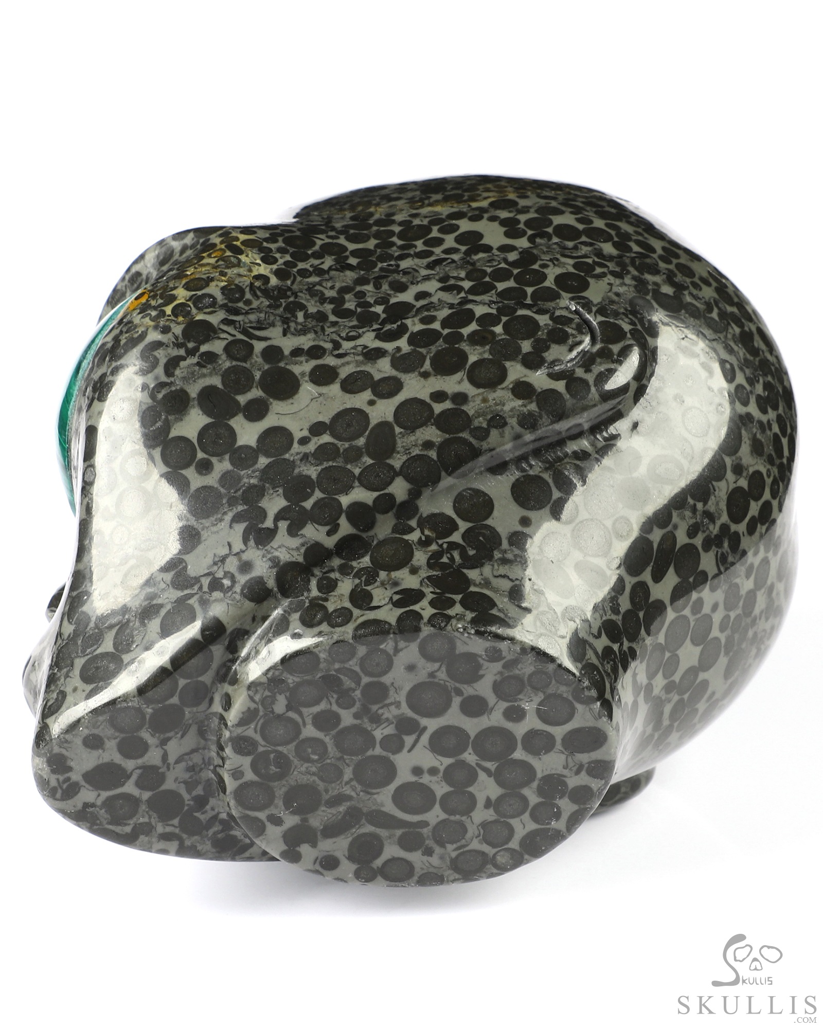 4.1" Chinese Leopard Skin Jasper Star Being Female Alien Crystal Skull Companion With Malachite Eyes, Hand Carved Gemstone Fine Art Sculpture, Reiki Healing Stone Statue 4.1" Chinese Leopard Skin Jasper Star Being Female Alien Crystal Skull Companion With Malachite Eyes, Hand Carved Gemstone Fine Art Sculpture, Reiki Healing Stone Statue