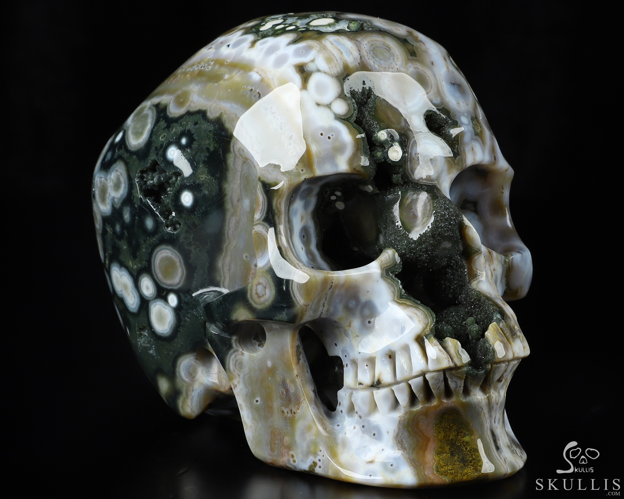 5.1" Ocean Jasper Geode Hand Carved Crystal Skull, Super Realistic, Crystal Healing 5.1" Ocean Jasper Geode Hand Carved Crystal Skull, Super Realistic, Crystal Healing