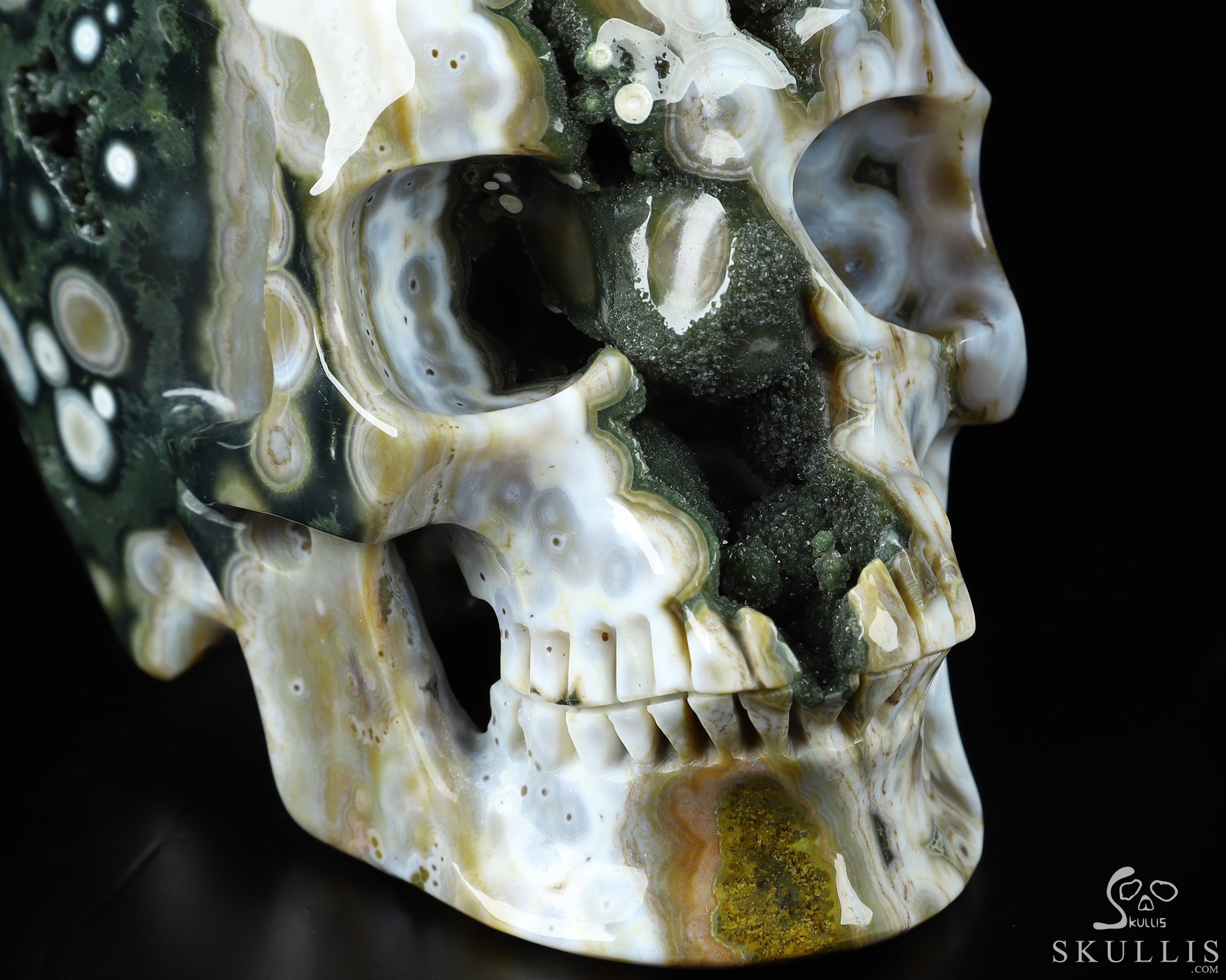 5.1" Ocean Jasper Geode Hand Carved Crystal Skull, Super Realistic, Crystal Healing 5.1" Ocean Jasper Geode Hand Carved Crystal Skull, Super Realistic, Crystal Healing