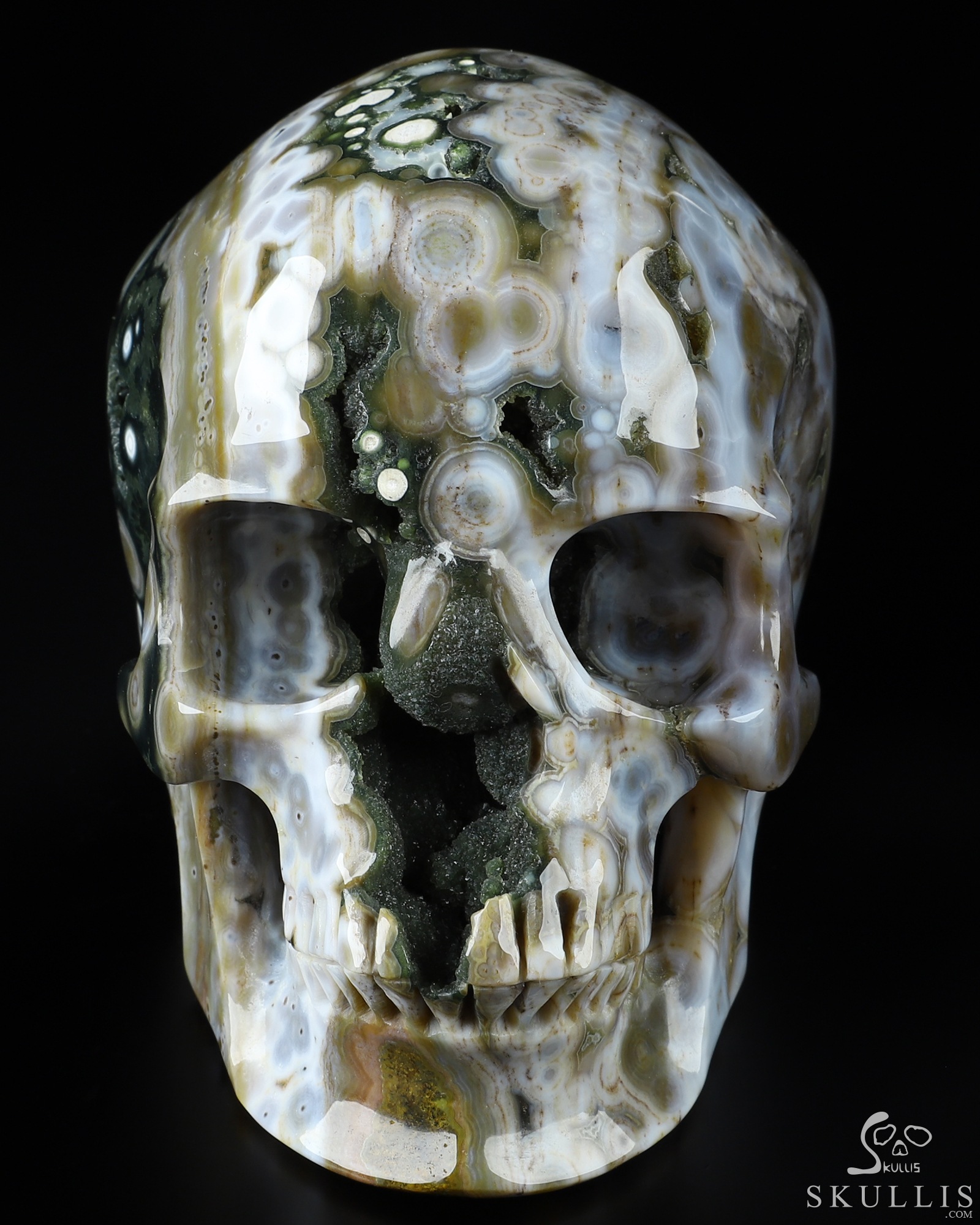 5.1" Ocean Jasper Geode Hand Carved Crystal Skull, Super Realistic, Crystal Healing 5.1" Ocean Jasper Geode Hand Carved Crystal Skull, Super Realistic, Crystal Healing