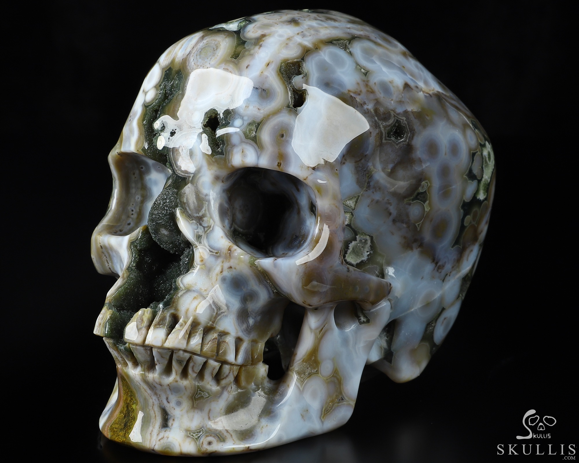 5.1" Ocean Jasper Geode Hand Carved Crystal Skull, Super Realistic, Crystal Healing 5.1" Ocean Jasper Geode Hand Carved Crystal Skull, Super Realistic, Crystal Healing