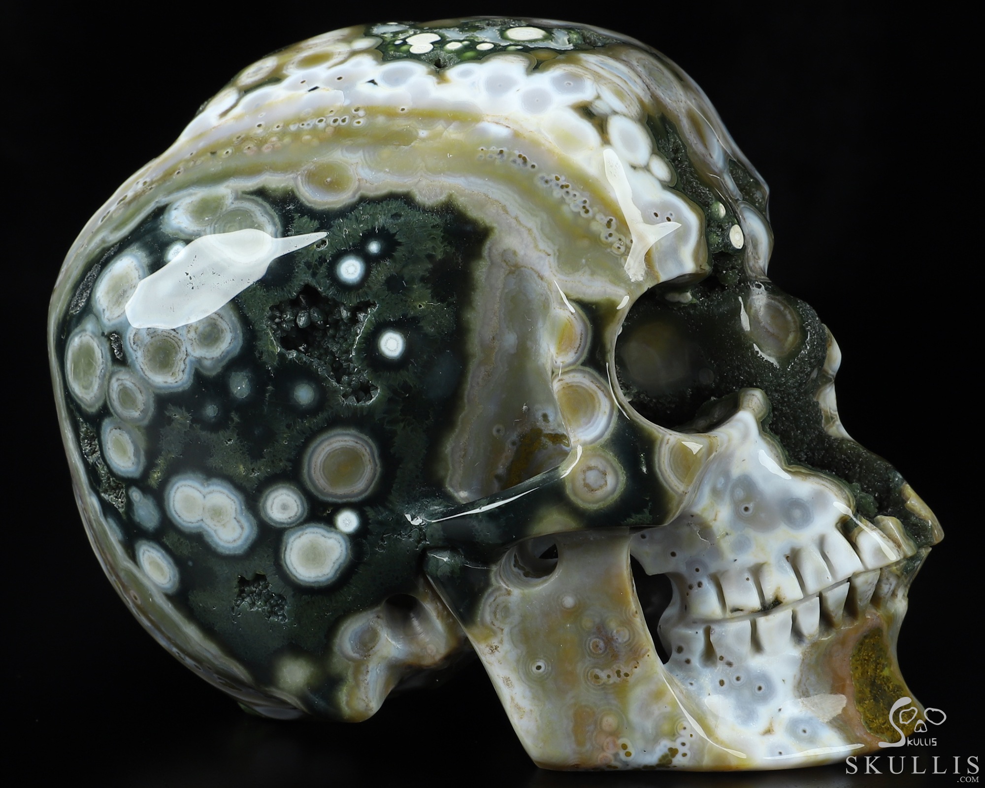 5.1" Ocean Jasper Geode Hand Carved Crystal Skull, Super Realistic, Crystal Healing 5.1" Ocean Jasper Geode Hand Carved Crystal Skull, Super Realistic, Crystal Healing