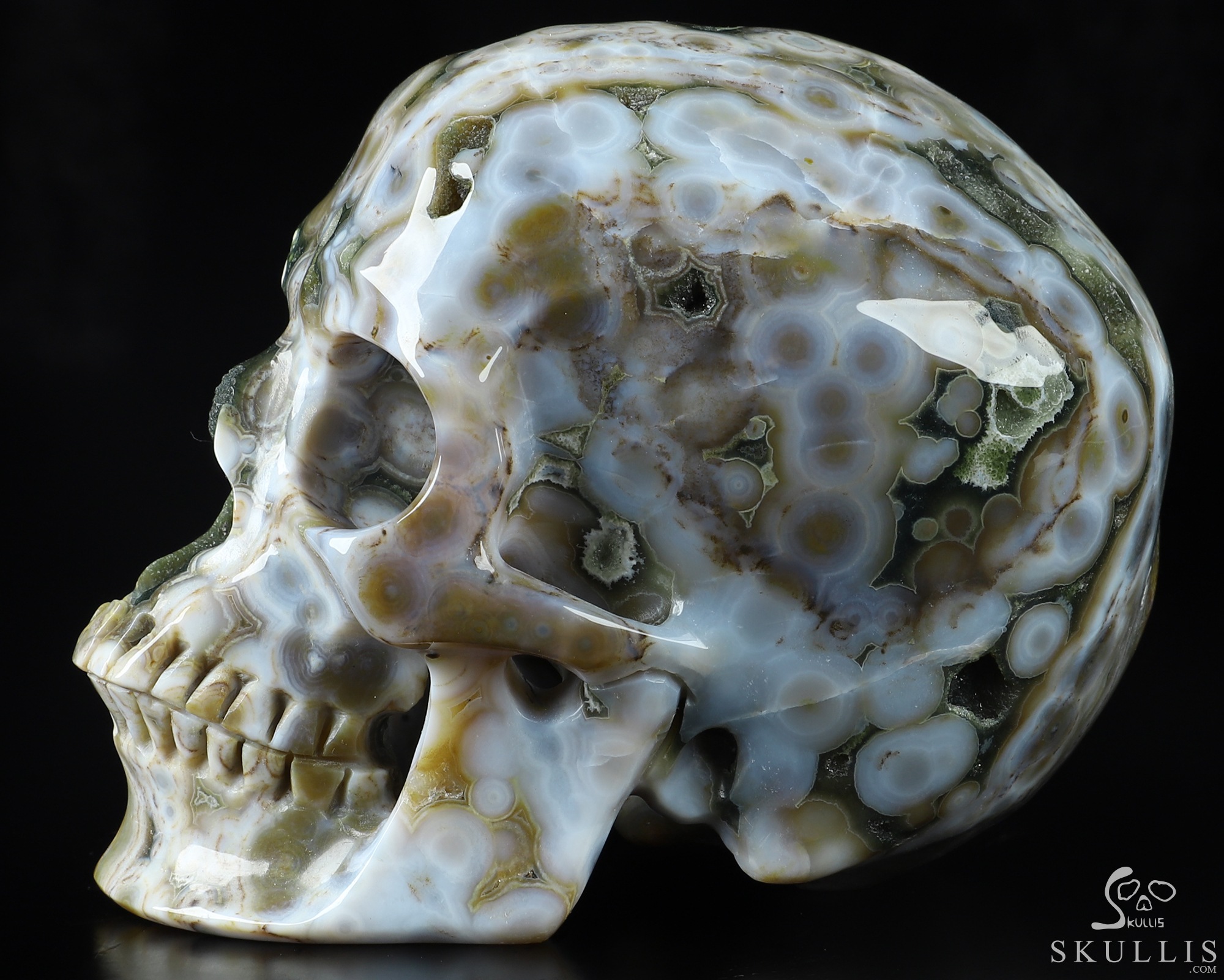 5.1" Ocean Jasper Geode Hand Carved Crystal Skull, Super Realistic, Crystal Healing 5.1" Ocean Jasper Geode Hand Carved Crystal Skull, Super Realistic, Crystal Healing