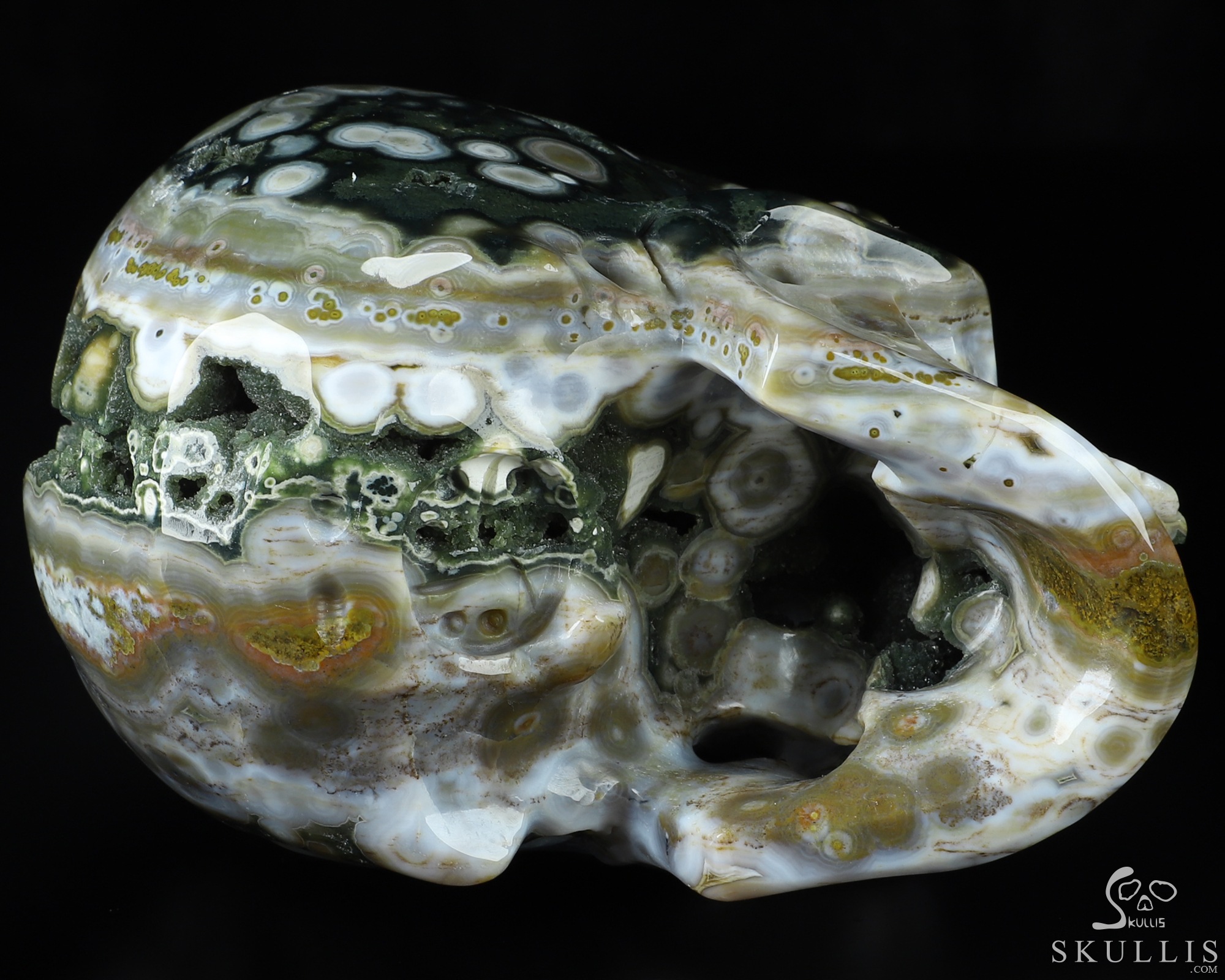 5.1" Ocean Jasper Geode Hand Carved Crystal Skull, Super Realistic, Crystal Healing 5.1" Ocean Jasper Geode Hand Carved Crystal Skull, Super Realistic, Crystal Healing
