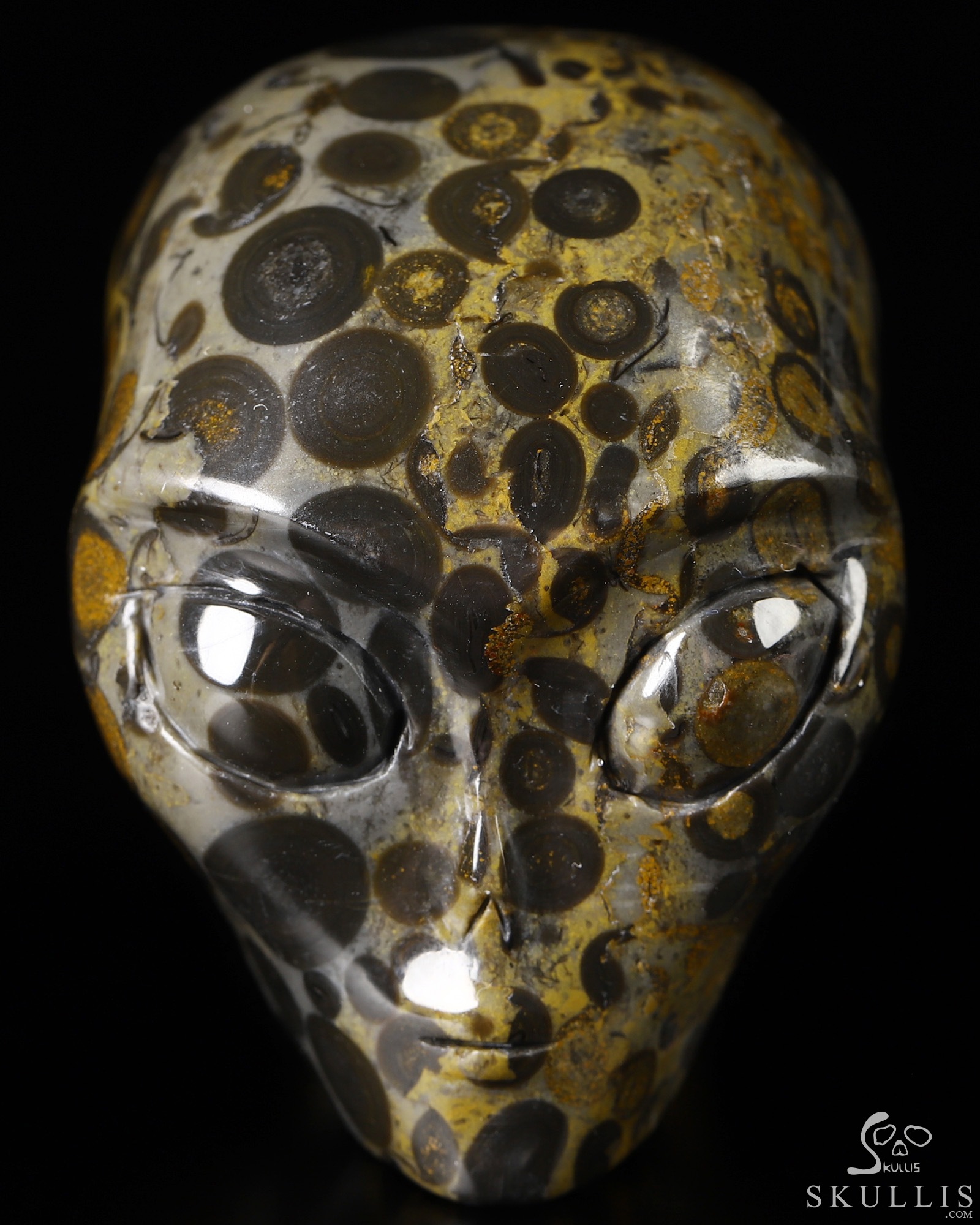 1.9" Chinese Leopard Skin Jasper Star Being Female Alien Crystal Skull Companion, Hand Carved Gemstone Fine Art Sculpture, Reiki Healing Stone Statue 1.9" Chinese Leopard Skin Jasper Star Being Female Alien Crystal Skull Companion, Hand Carved Gemstone Fine Art Sculpture, Reiki Healing Stone Statue