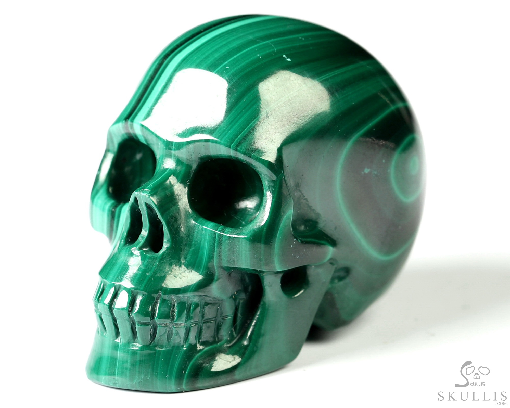 Gemstone 1.6" Malachite Hand Carved Crystal Skull, Realistic, Crystal Healing Gemstone 1.6" Malachite Hand Carved Crystal Skull, Realistic, Crystal Healing