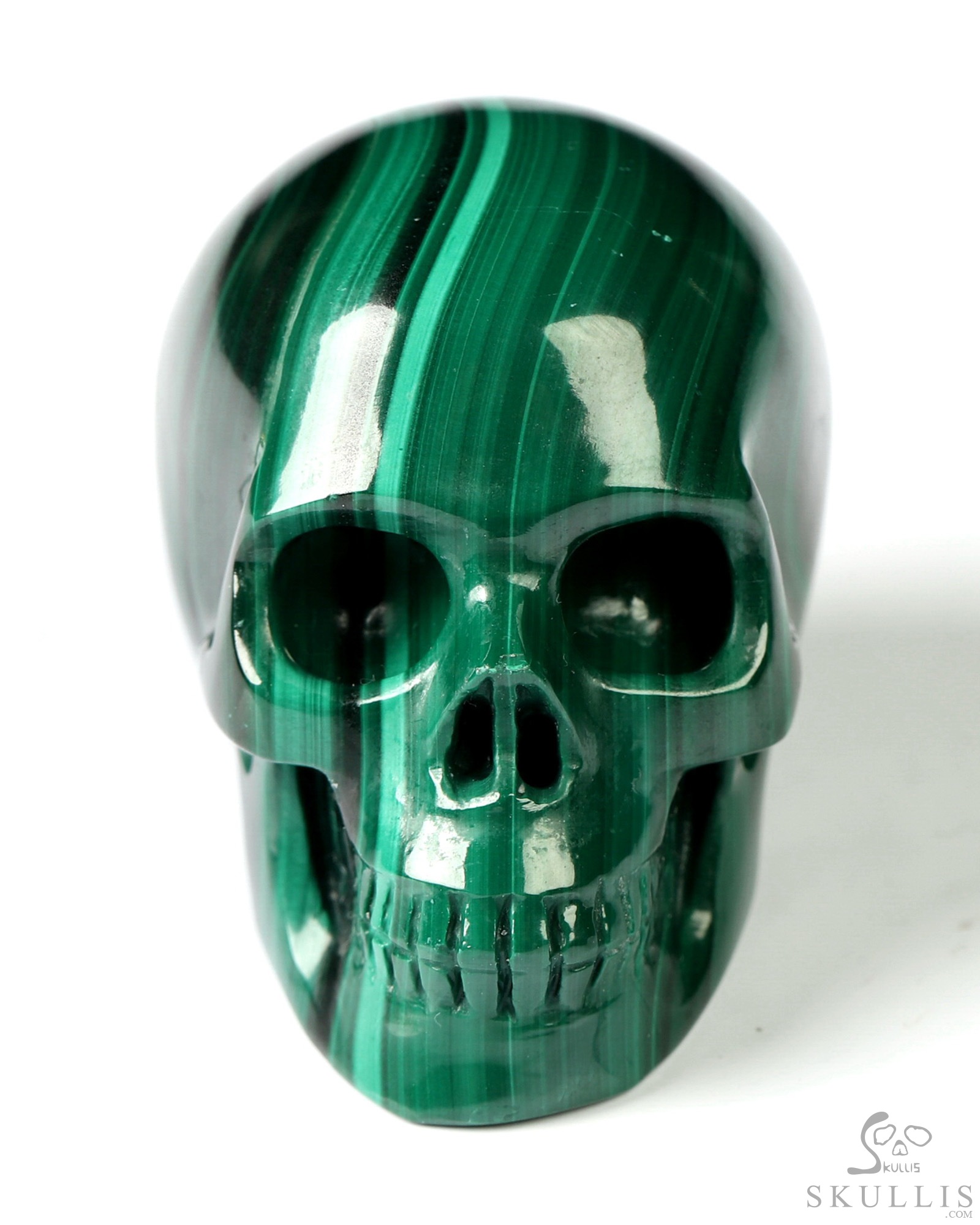 Gemstone 1.6" Malachite Hand Carved Crystal Skull, Realistic, Crystal Healing Gemstone 1.6" Malachite Hand Carved Crystal Skull, Realistic, Crystal Healing