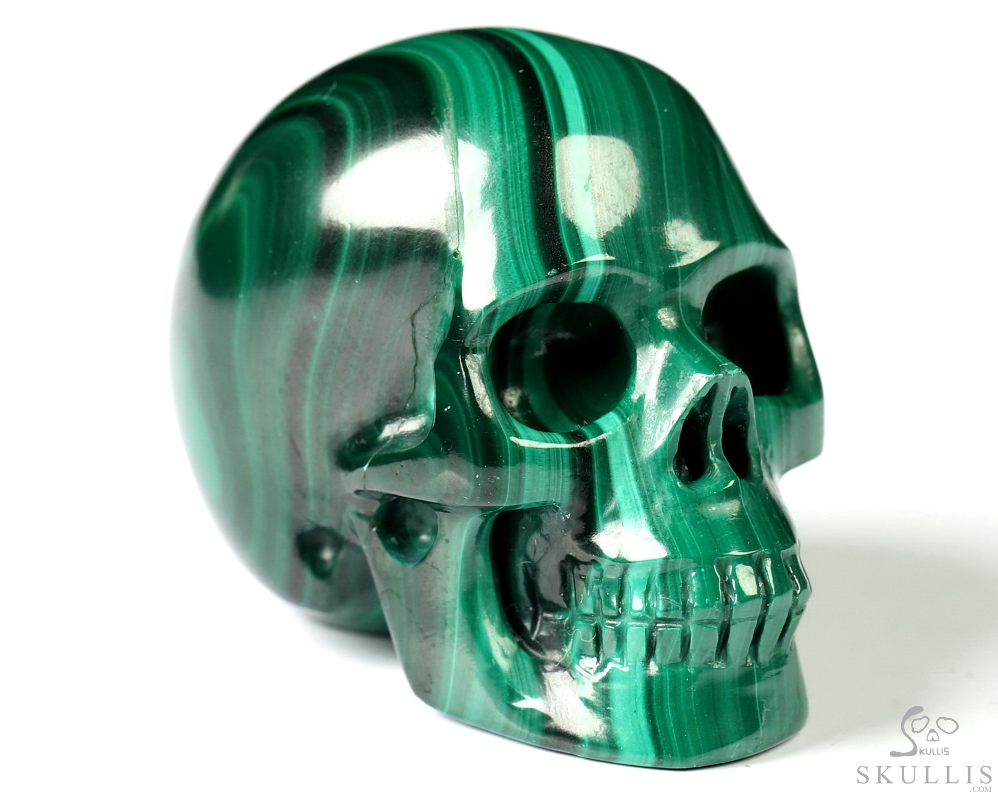 Gemstone 1.6" Malachite Hand Carved Crystal Skull, Realistic, Crystal Healing Gemstone 1.6" Malachite Hand Carved Crystal Skull, Realistic, Crystal Healing