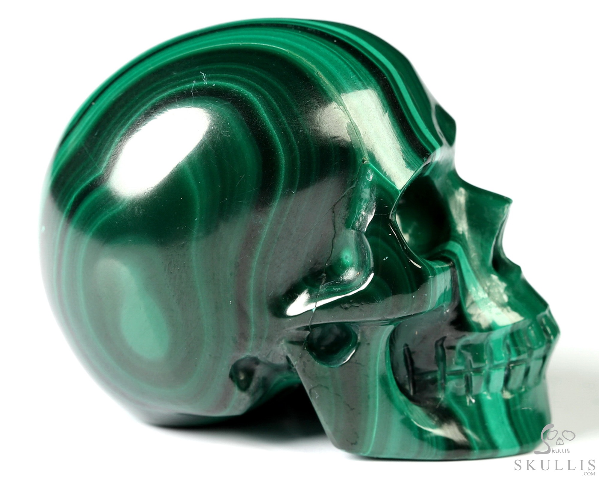 Gemstone 1.6" Malachite Hand Carved Crystal Skull, Realistic, Crystal Healing Gemstone 1.6" Malachite Hand Carved Crystal Skull, Realistic, Crystal Healing