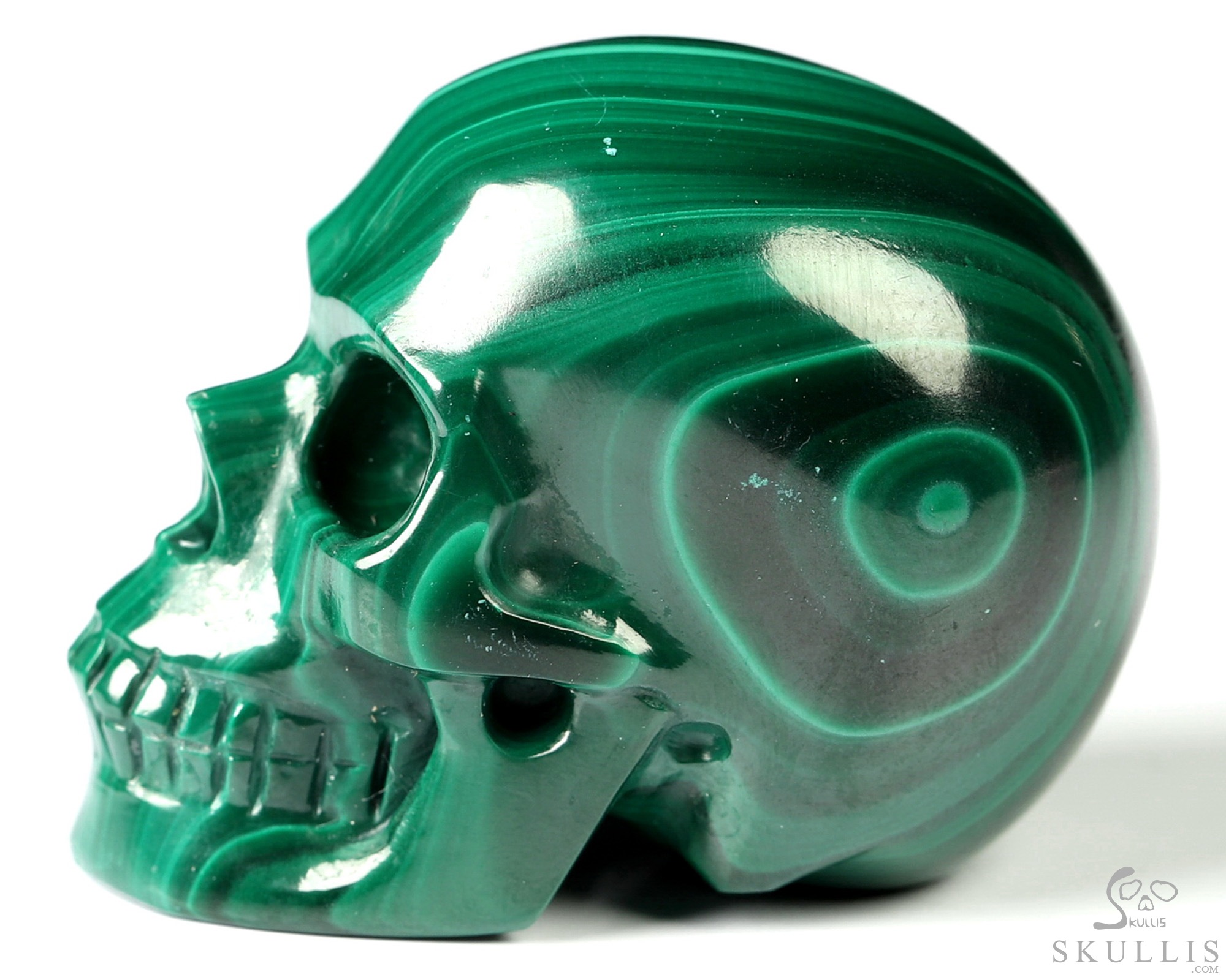 Gemstone 1.6" Malachite Hand Carved Crystal Skull, Realistic, Crystal Healing Gemstone 1.6" Malachite Hand Carved Crystal Skull, Realistic, Crystal Healing