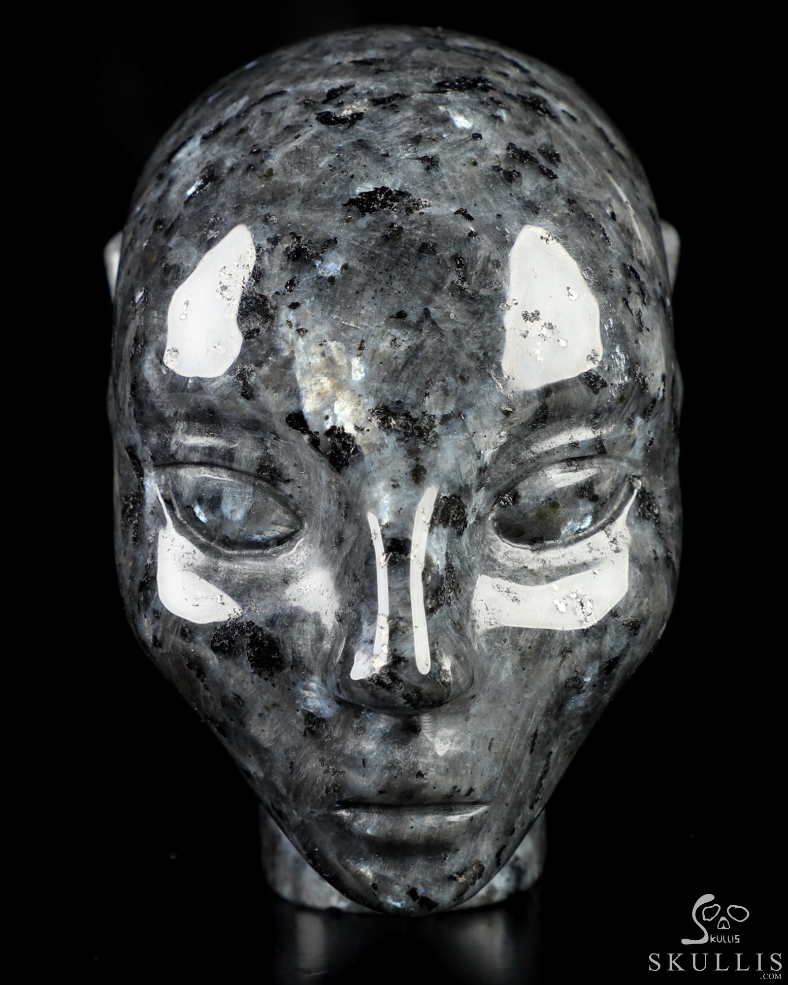 3.5" Larvikite Hand Carved Fairy Elf Alien Crystal Skull Companion Sculpture, Crystal Healing 3.5" Larvikite Hand Carved Fairy Elf Alien Crystal Skull Companion Sculpture, Crystal Healing