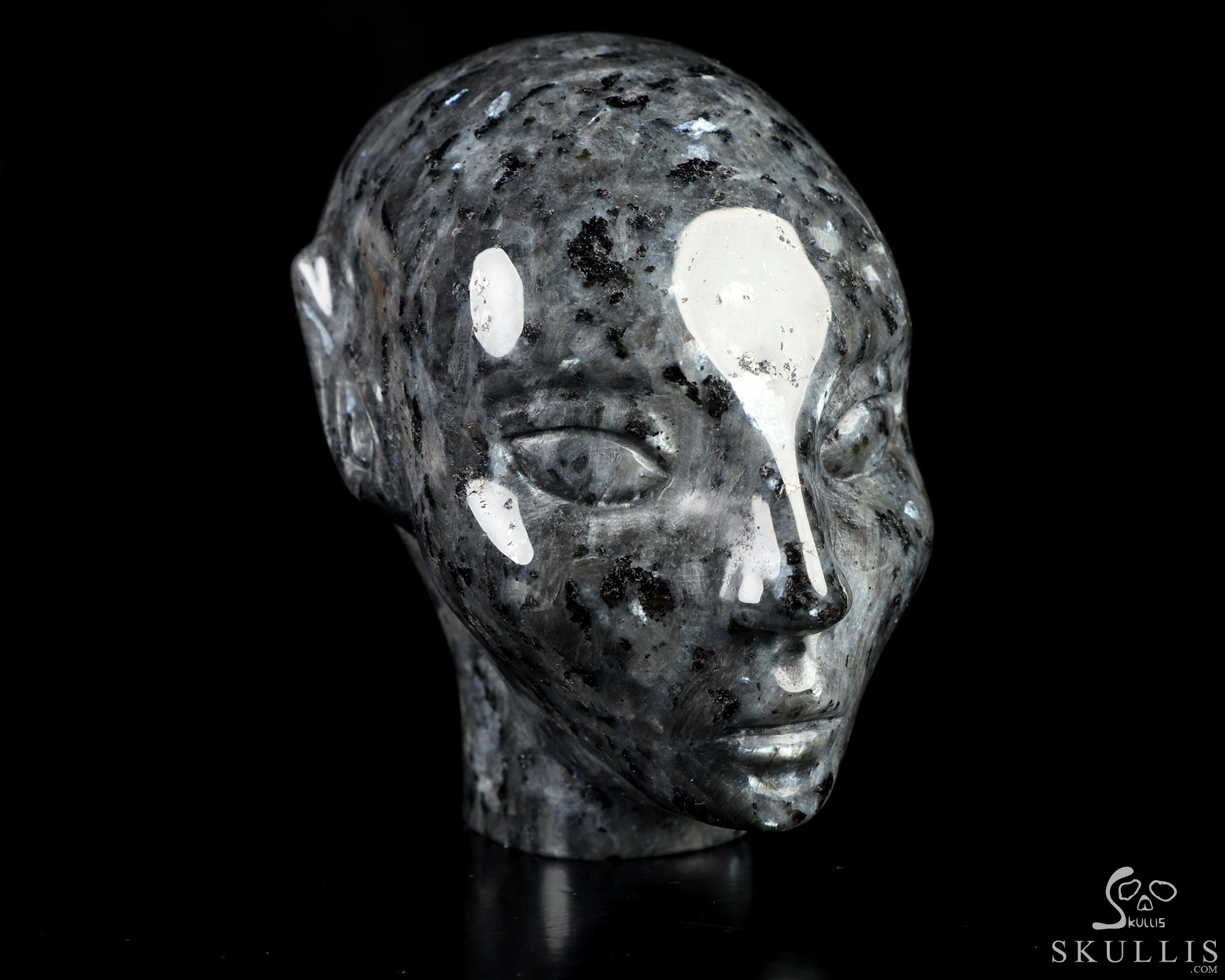 3.5" Larvikite Hand Carved Fairy Elf Alien Crystal Skull Companion Sculpture, Crystal Healing 3.5" Larvikite Hand Carved Fairy Elf Alien Crystal Skull Companion Sculpture, Crystal Healing