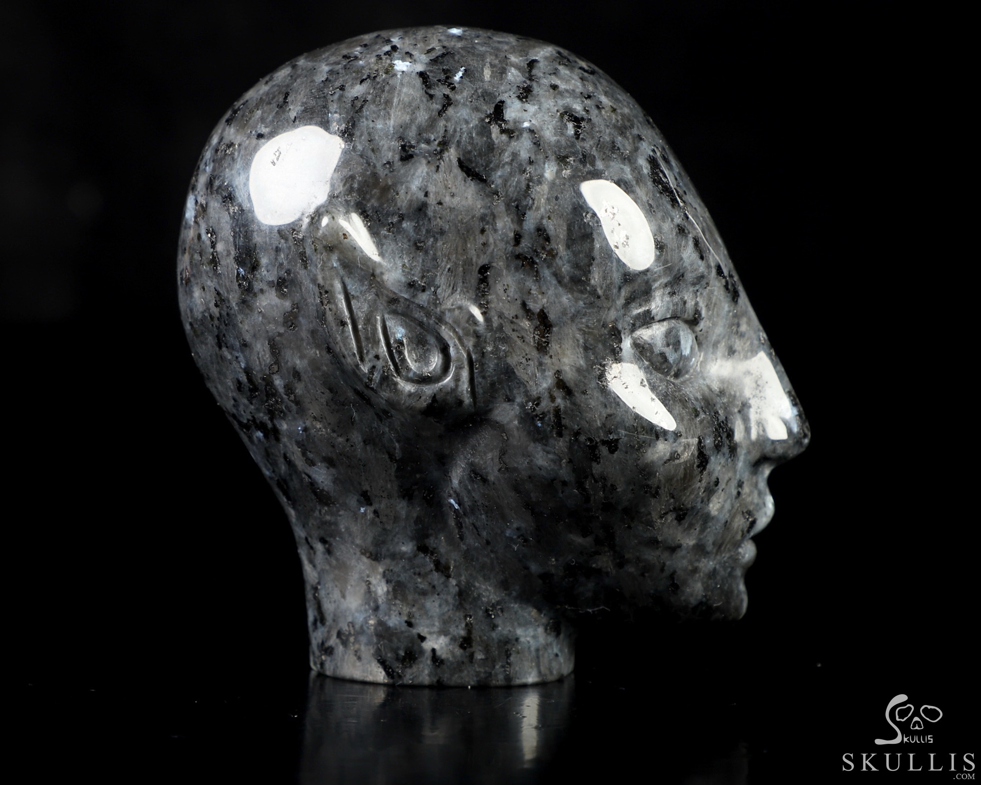 3.5" Larvikite Hand Carved Fairy Elf Alien Crystal Skull Companion Sculpture, Crystal Healing 3.5" Larvikite Hand Carved Fairy Elf Alien Crystal Skull Companion Sculpture, Crystal Healing