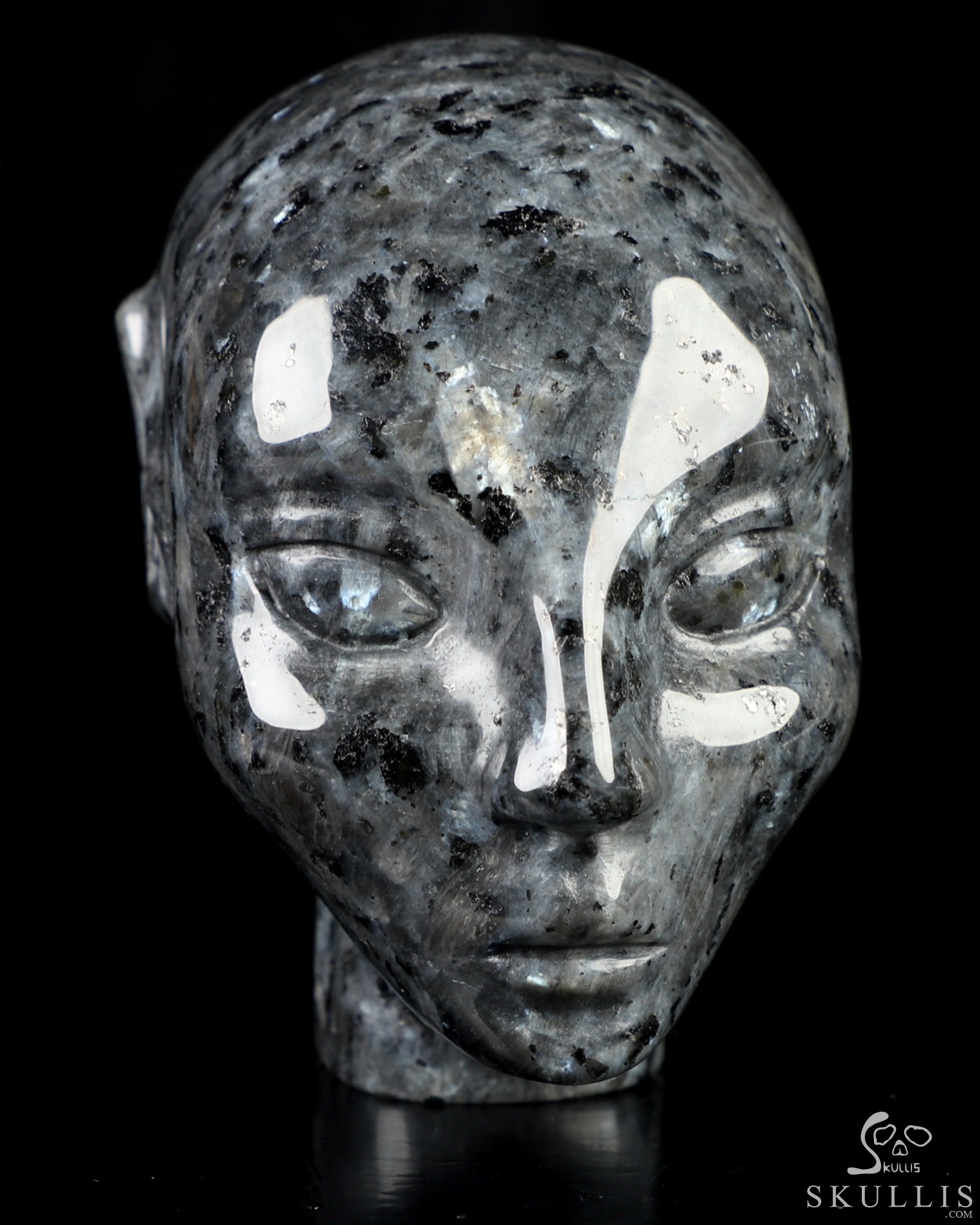 3.5" Larvikite Hand Carved Fairy Elf Alien Crystal Skull Companion Sculpture, Crystal Healing 3.5" Larvikite Hand Carved Fairy Elf Alien Crystal Skull Companion Sculpture, Crystal Healing