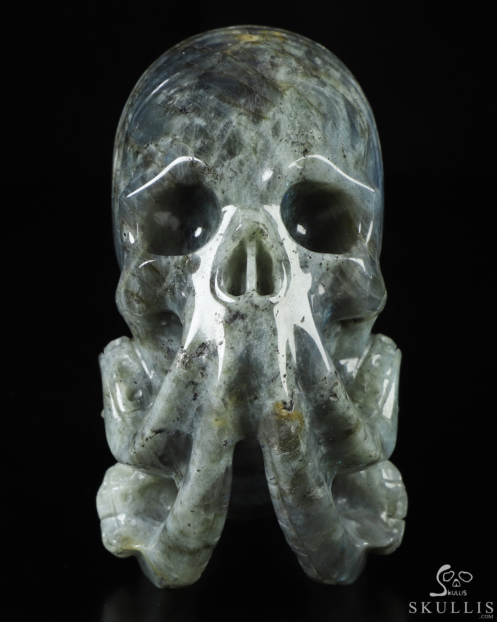 5.7" Labradorite Hand Carved Nautiloid Cthulhu Crystal Skull Sculpture, Crystal Healing 5.7" Labradorite Hand Carved Nautiloid Cthulhu Crystal Skull Sculpture, Crystal Healing