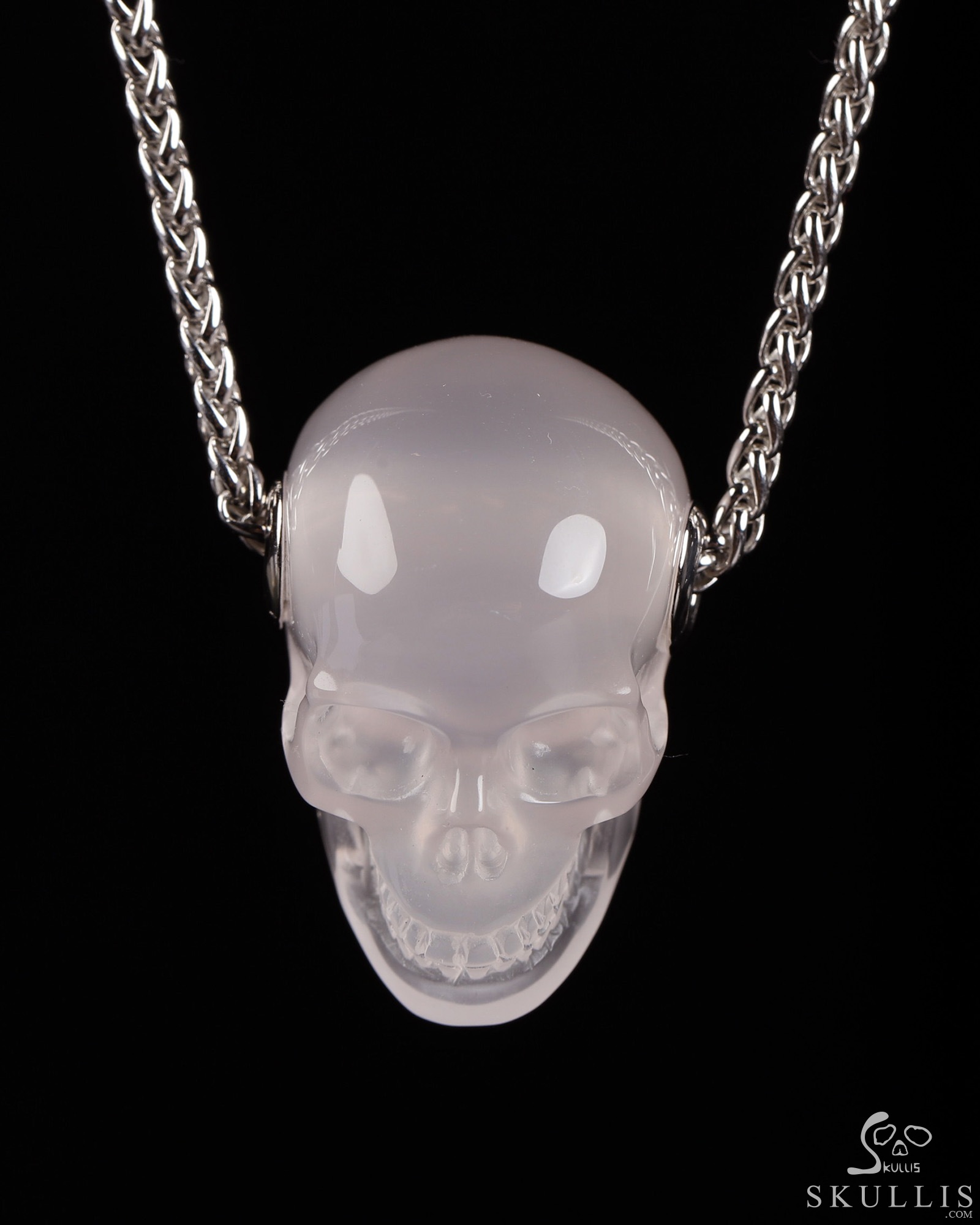 Necklace of 1.1" Rose Quartz Hand Carved Crystal Skull Pendant, Skull Jewelry Necklace of 1.1" Rose Quartz Hand Carved Crystal Skull Pendant, Skull Jewelry