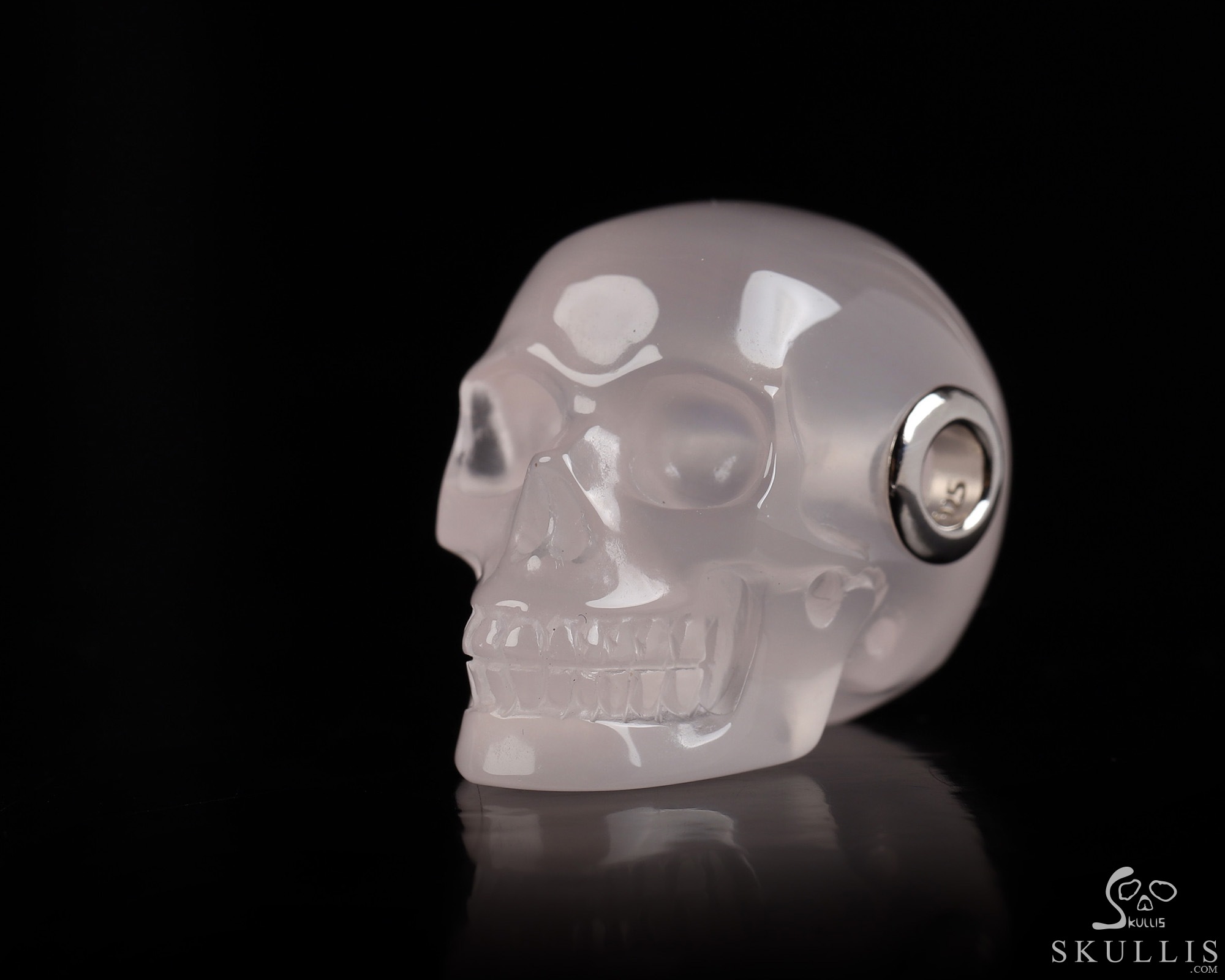 Necklace of 1.1" Rose Quartz Hand Carved Crystal Skull Pendant, Skull Jewelry Necklace of 1.1" Rose Quartz Hand Carved Crystal Skull Pendant, Skull Jewelry