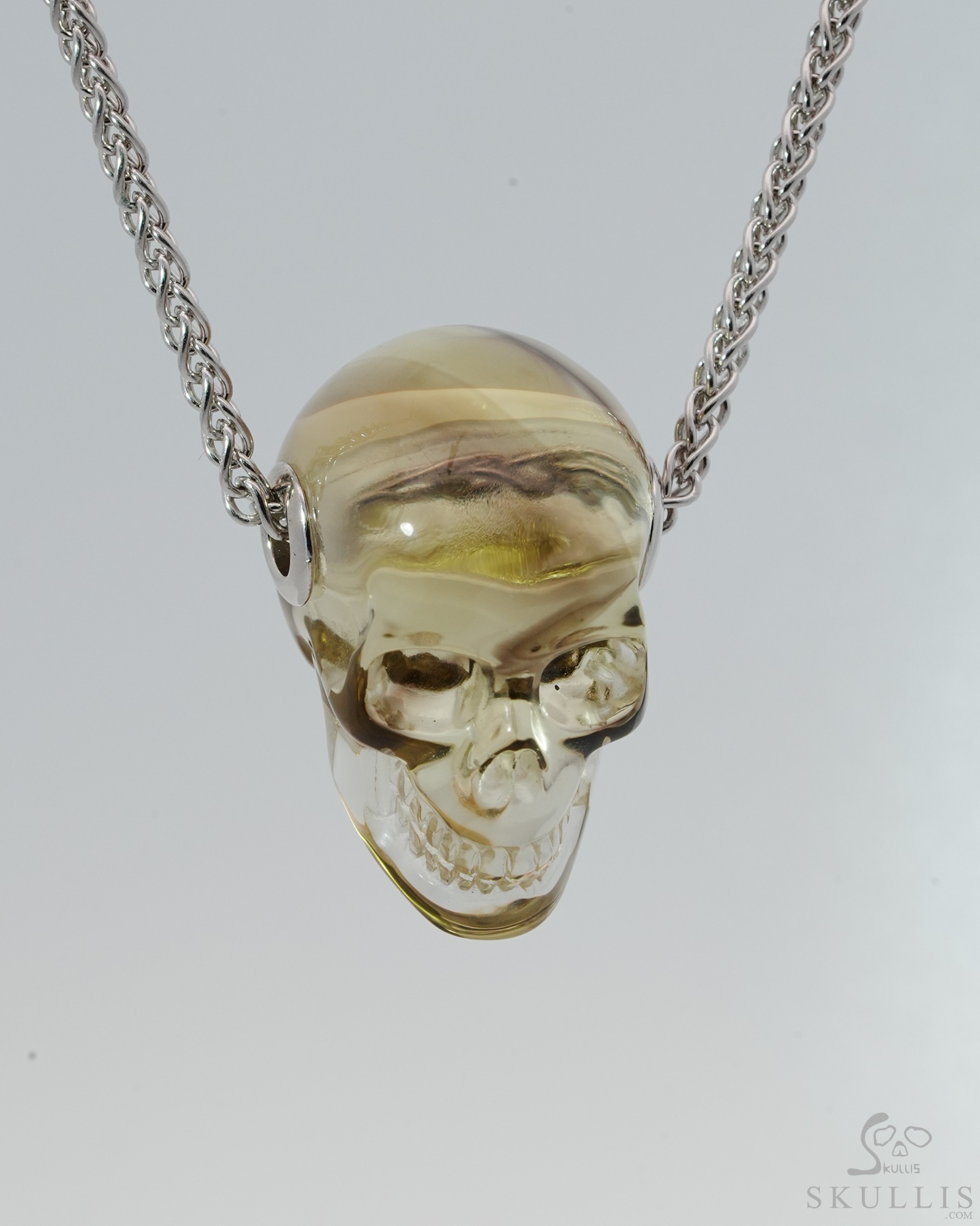 Gemstone Necklace of 1.1" Citrine Hand Carved Crystal Skull Pendant, Skull Jewelry Gemstone Necklace of 1.1" Citrine Hand Carved Crystal Skull Pendant, Skull Jewelry