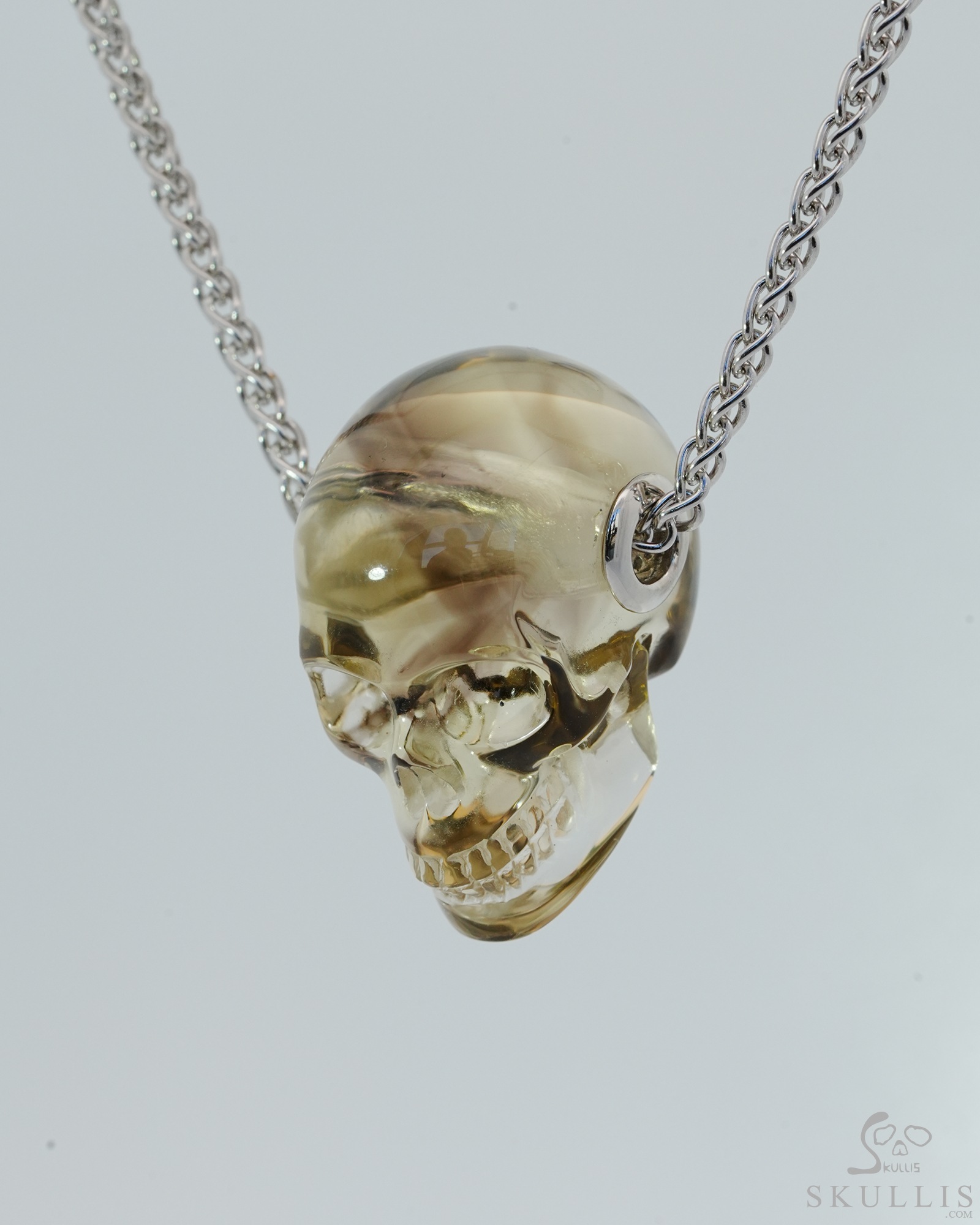 Gemstone Necklace of 1.1" Citrine Hand Carved Crystal Skull Pendant, Skull Jewelry Gemstone Necklace of 1.1" Citrine Hand Carved Crystal Skull Pendant, Skull Jewelry