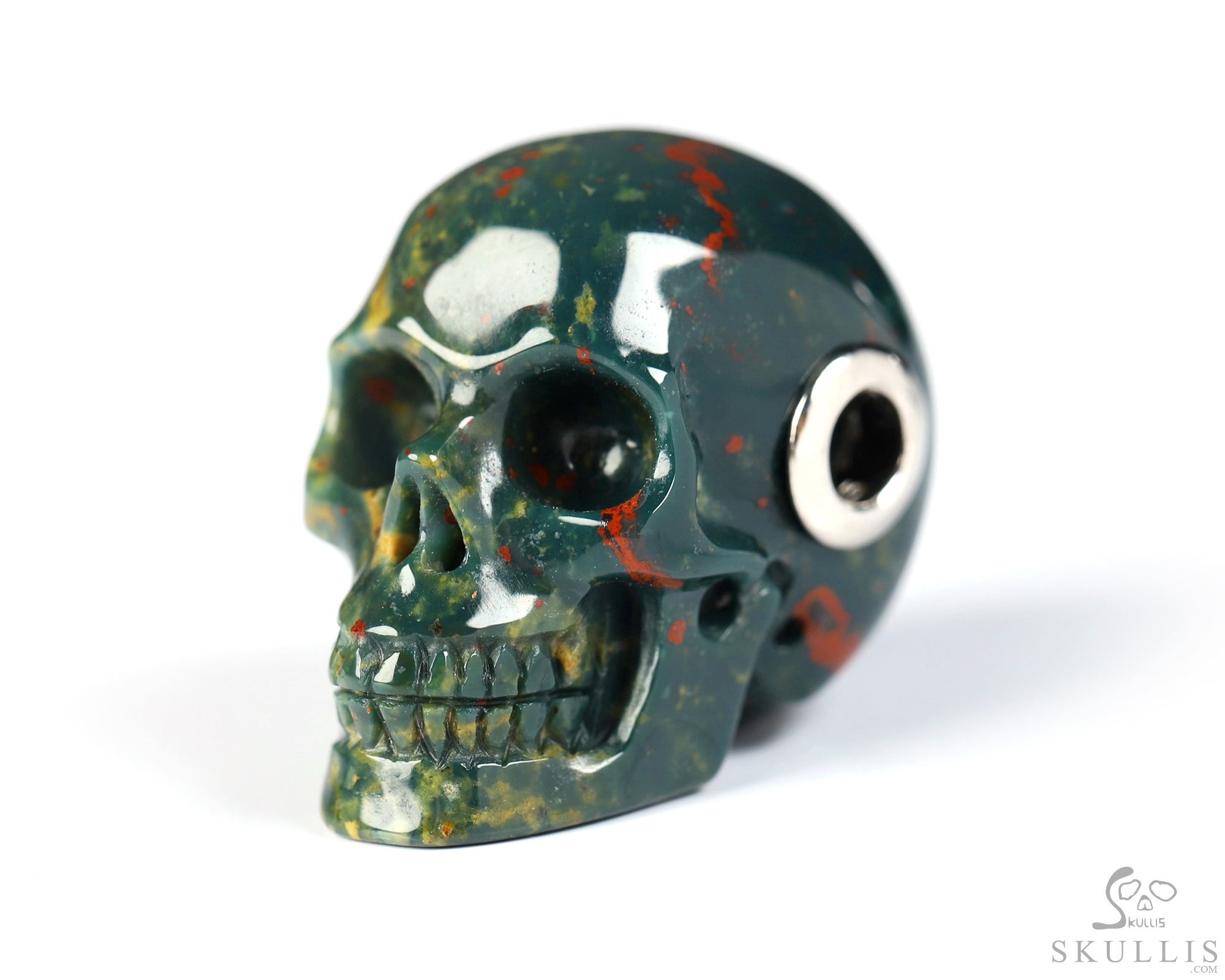 Necklace of 1.1" Bloodstone Hand Carved Crystal Skull Pendant, Skull Jewelry Necklace of 1.1" Bloodstone Hand Carved Crystal Skull Pendant, Skull Jewelry