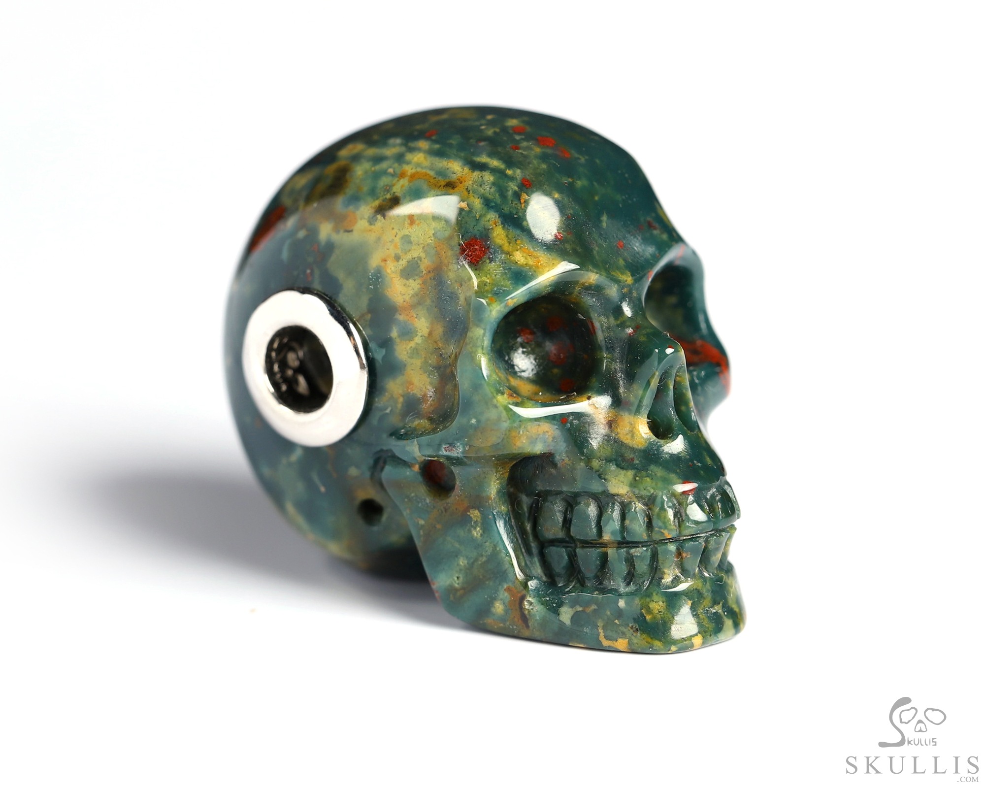 Necklace of 1.1" Bloodstone Hand Carved Crystal Skull Pendant, Skull Jewelry Necklace of 1.1" Bloodstone Hand Carved Crystal Skull Pendant, Skull Jewelry